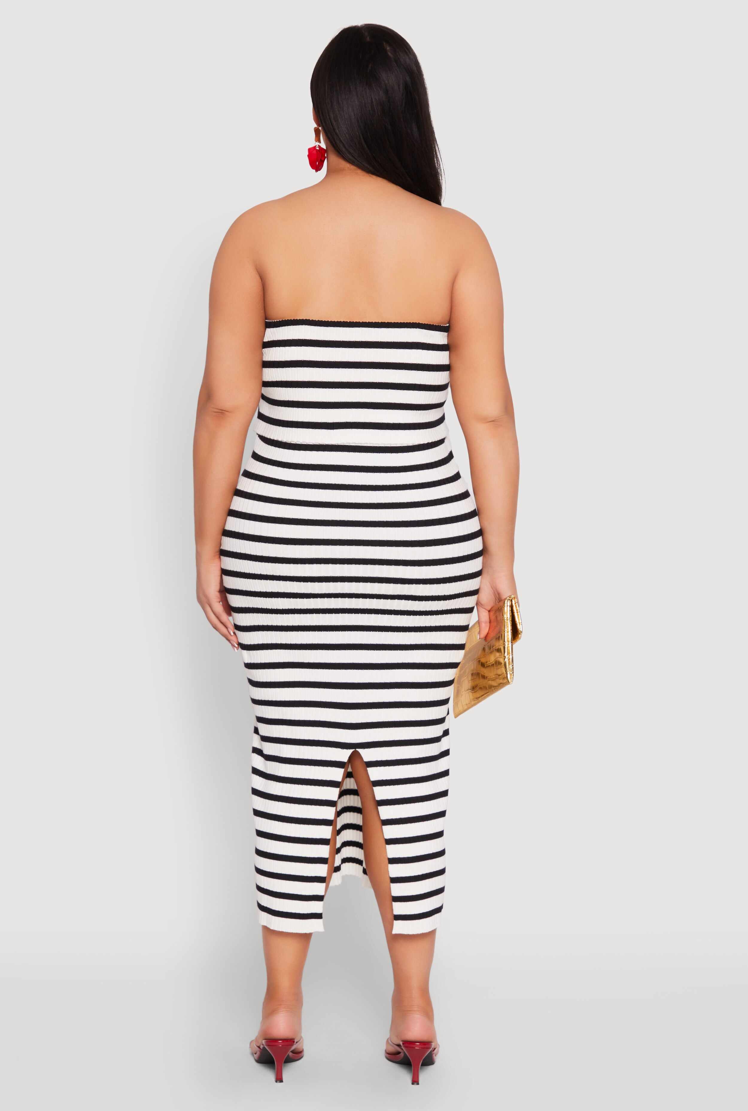 Plus Size Striped Rib Knit Overlay Sweater Dress