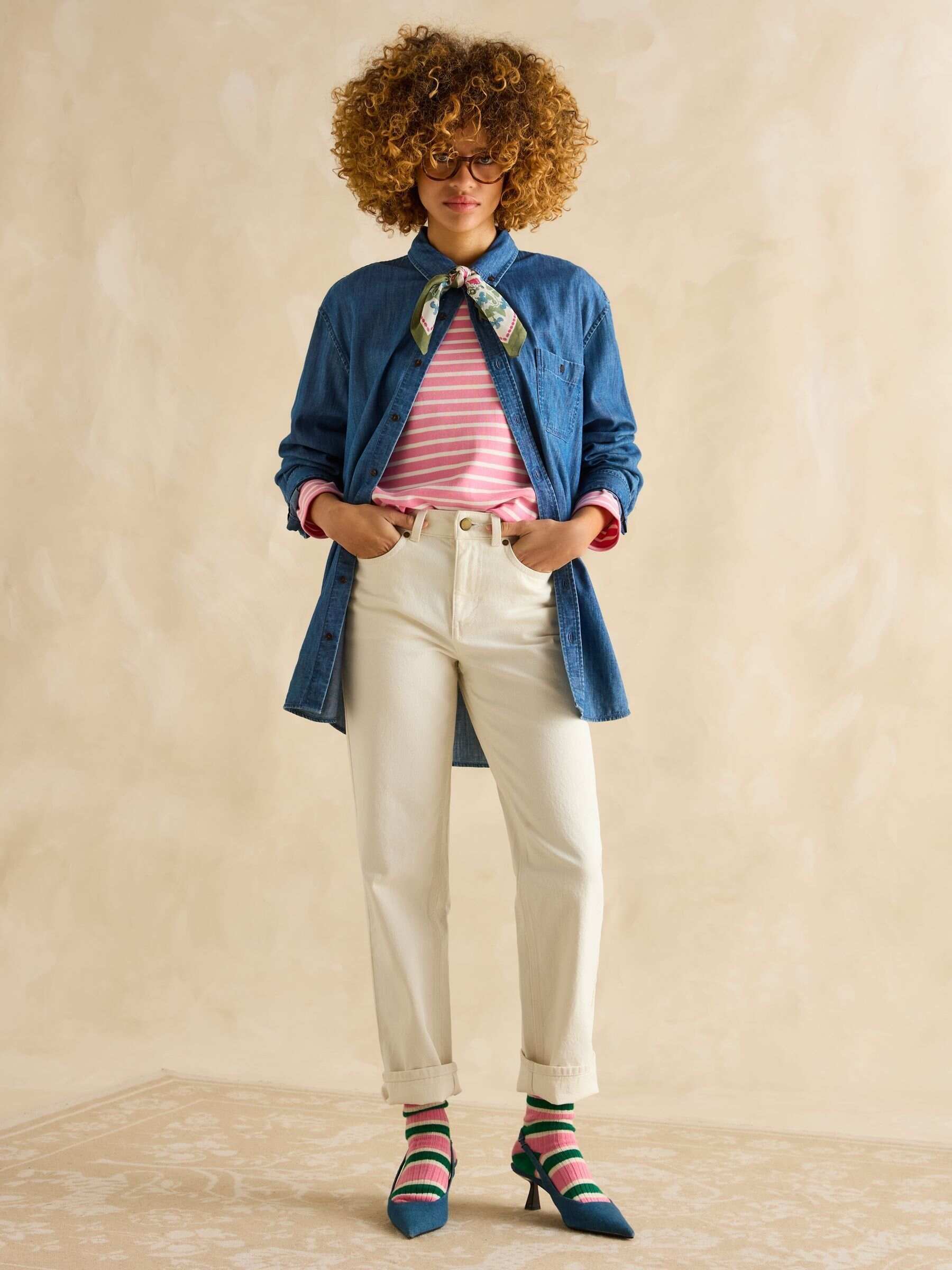 Harbour Pink/White Boat Neck 100% Cotton Breton Top