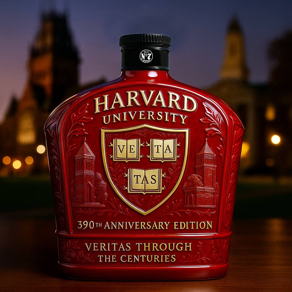 HARVARD The Crimson 390th Anniversary Whiskey Bottle