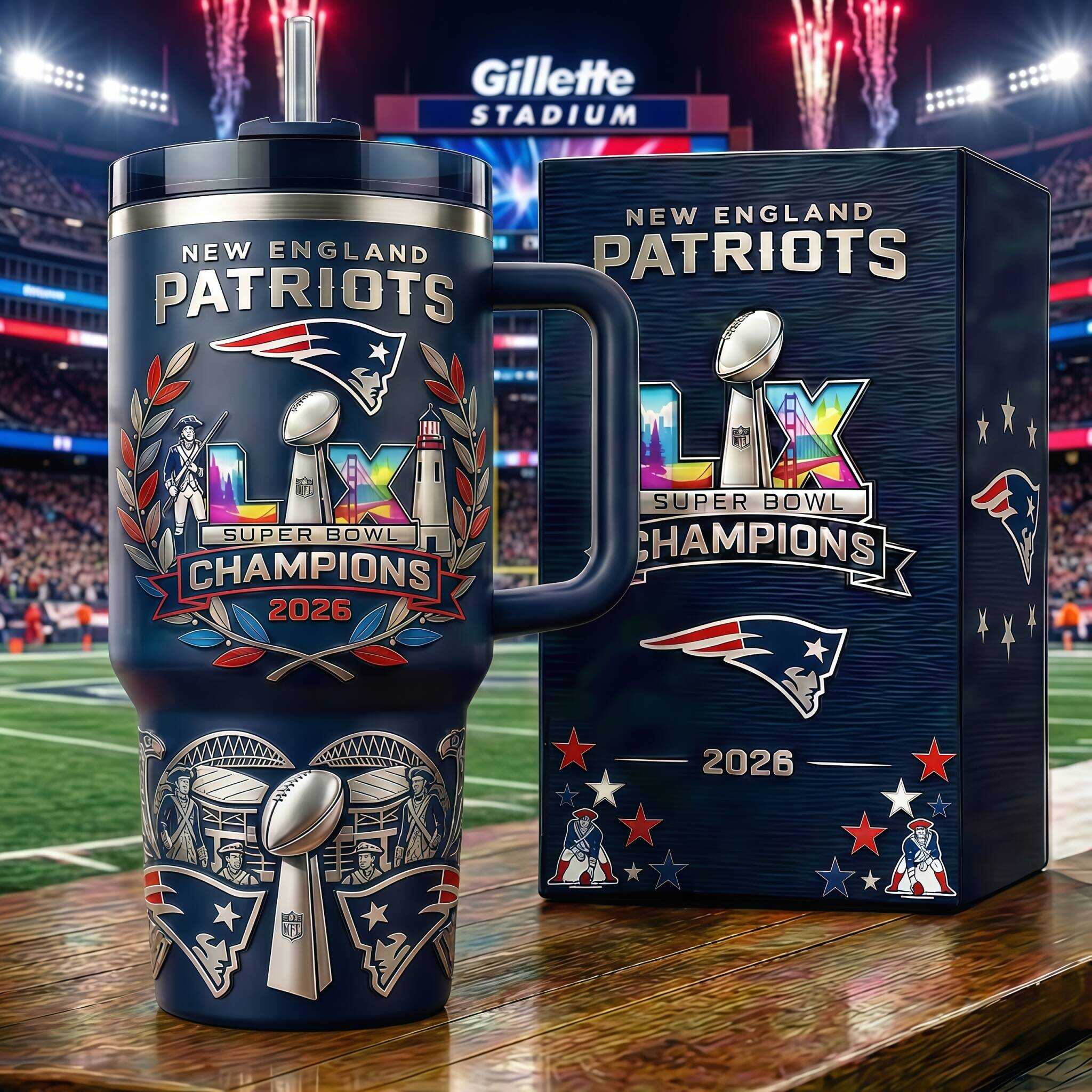 🏆 New England Patriots – Super Bowl LX Champions Commemorative Tumbler