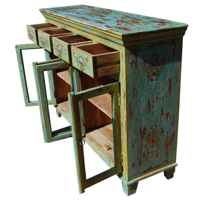 Oklahoma Farmhouse Distressed Solid Wood 4 Drawer Rustic Sideboard