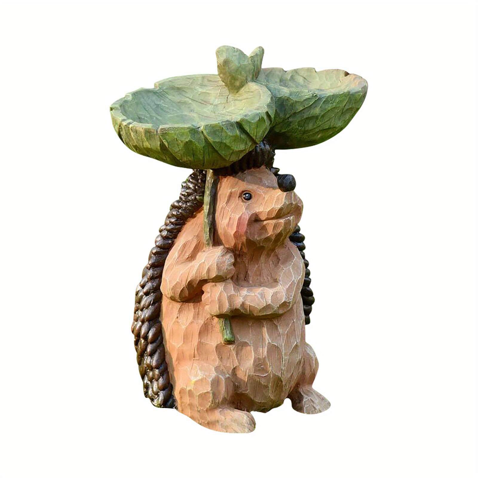 1pc  Hedgehog Bird Bath Tray Statue Ornaments, Cute Animal Resin Bird Feeder Figurine, Exquisite Bird Bath Artwork Sculpture For Garden Lawn Yard Patio Decor