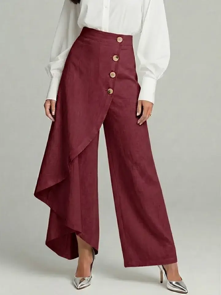 🔥Summer Arrivals🌟Women's Solid Color Elastic Waist Casual Loose Linen Wide-leg Pants