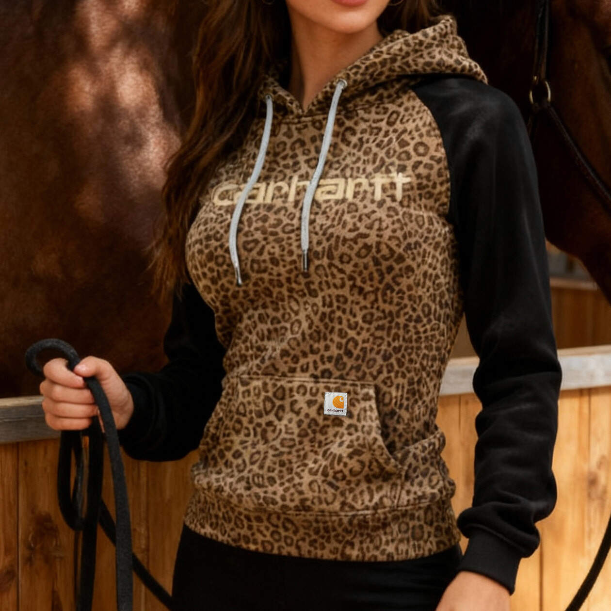 Women's Retro Casual Leopard Print Color Block Hoodie