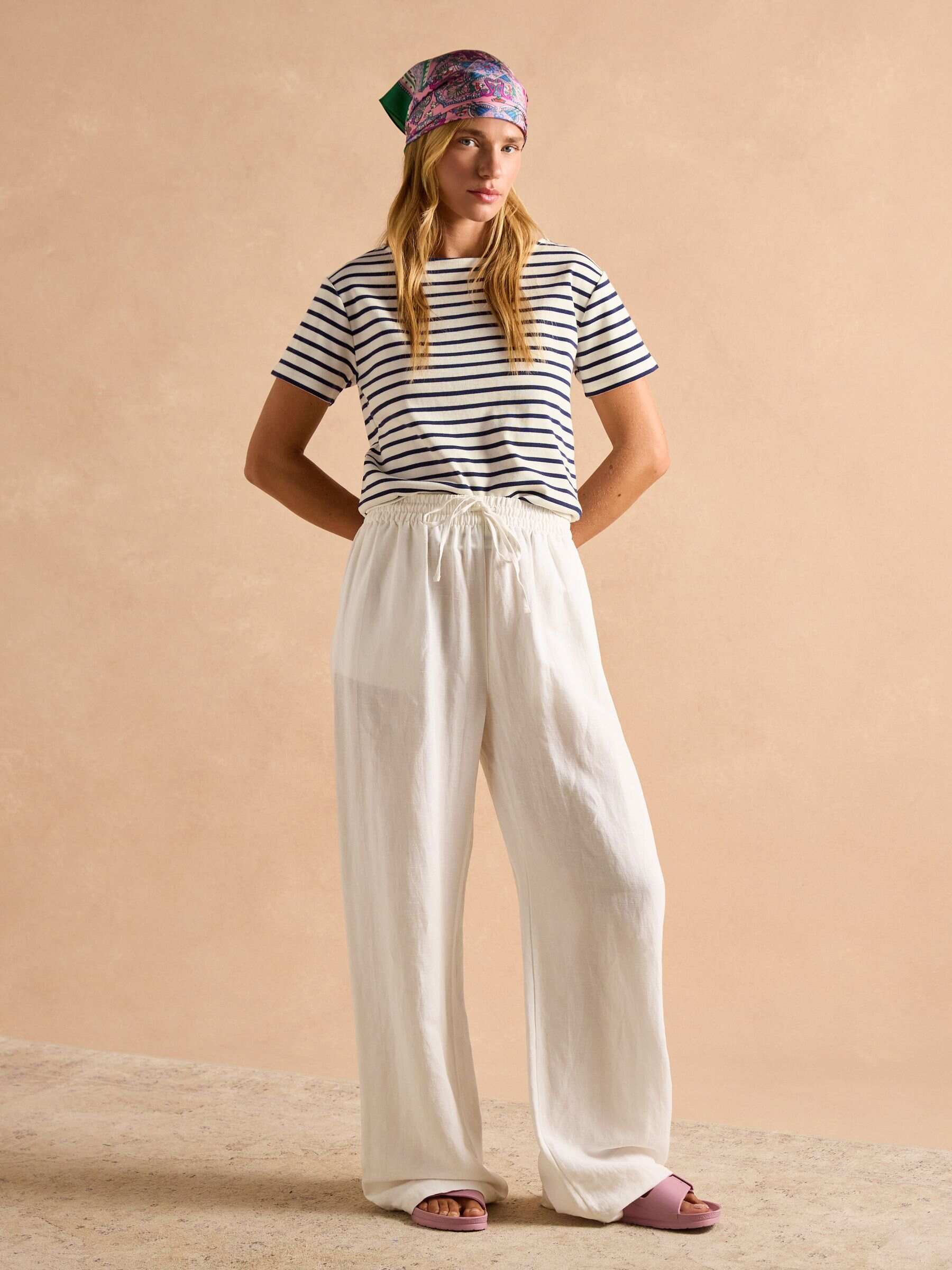 Harbour Cream/Navy Short Sleeve Boat Neck Breton Top