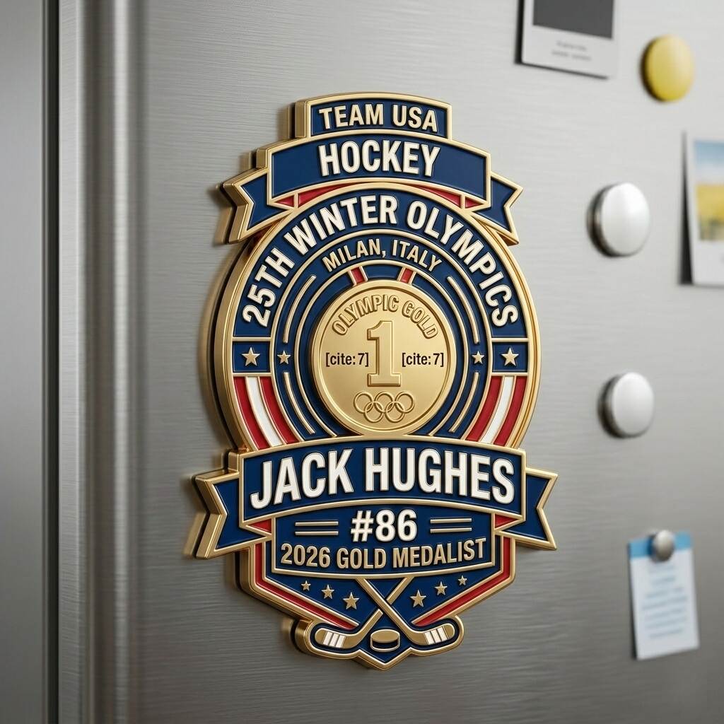 Jack Hughes – 2026 Milano-Cortina Olympic Gold Commemorative Fridge Magnet