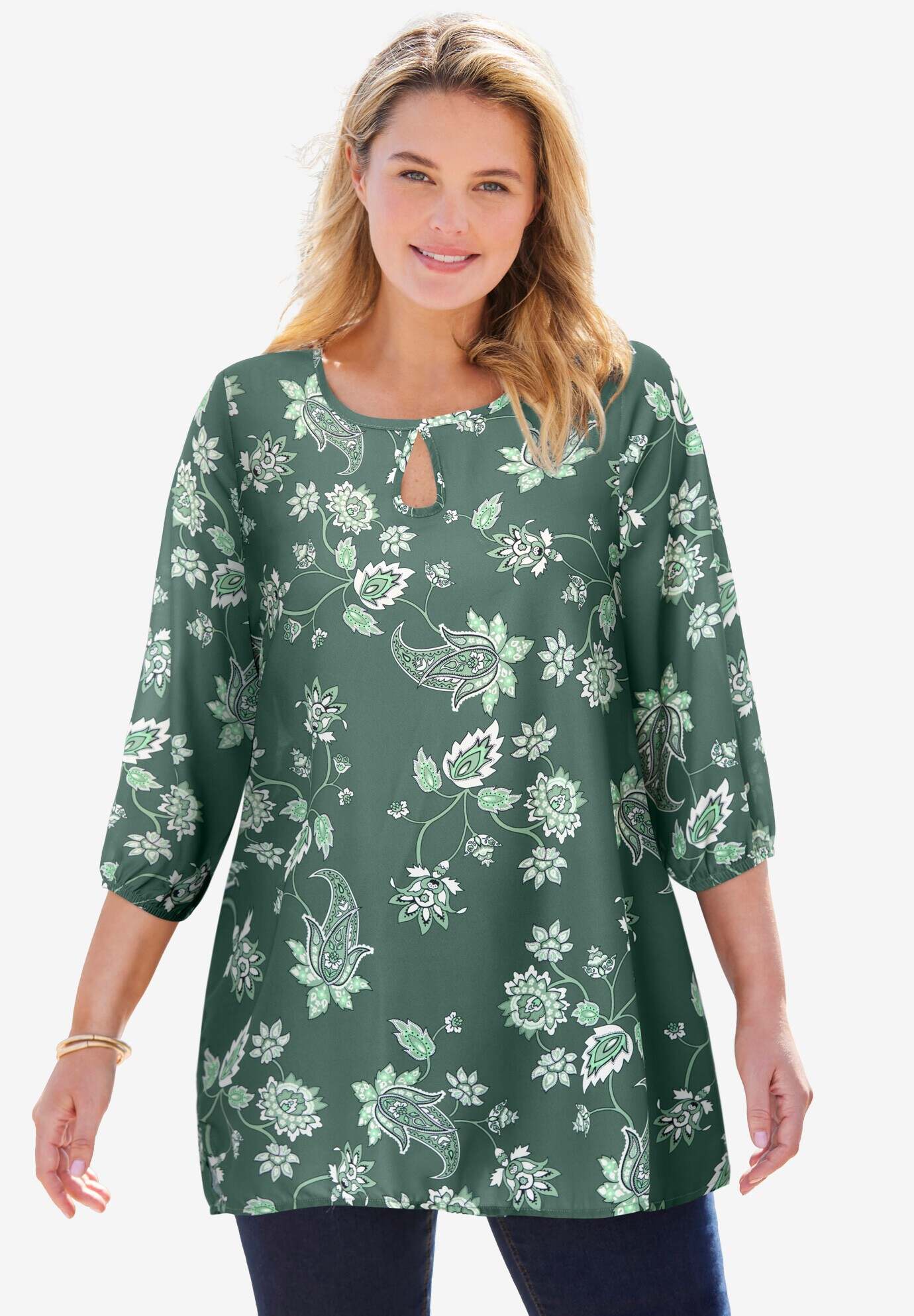 Keyhole Three-Quarter Sleeve Blouse