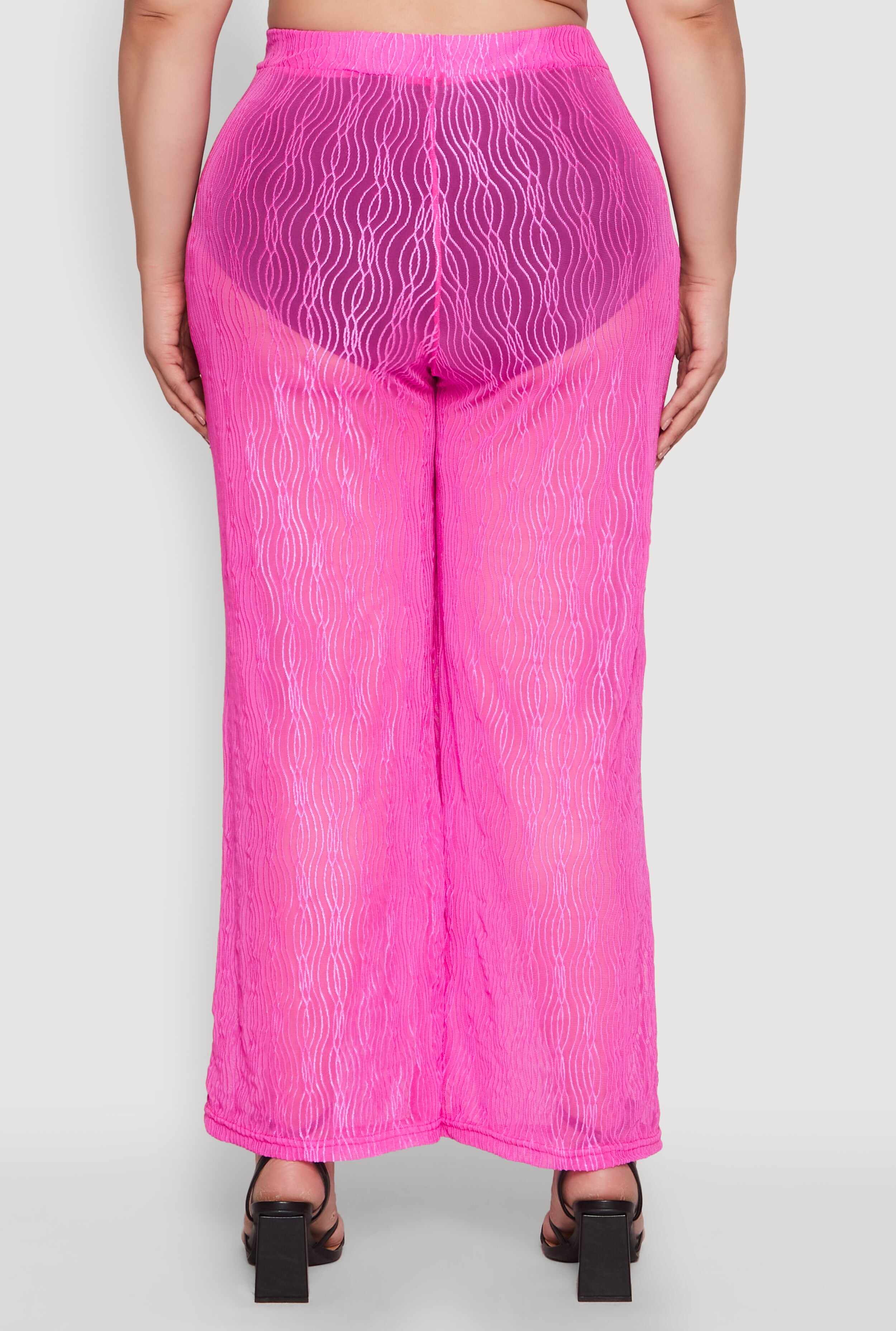 Plus Size Stylish High Waisted Wavy Stripe Mesh Palazzo Pants