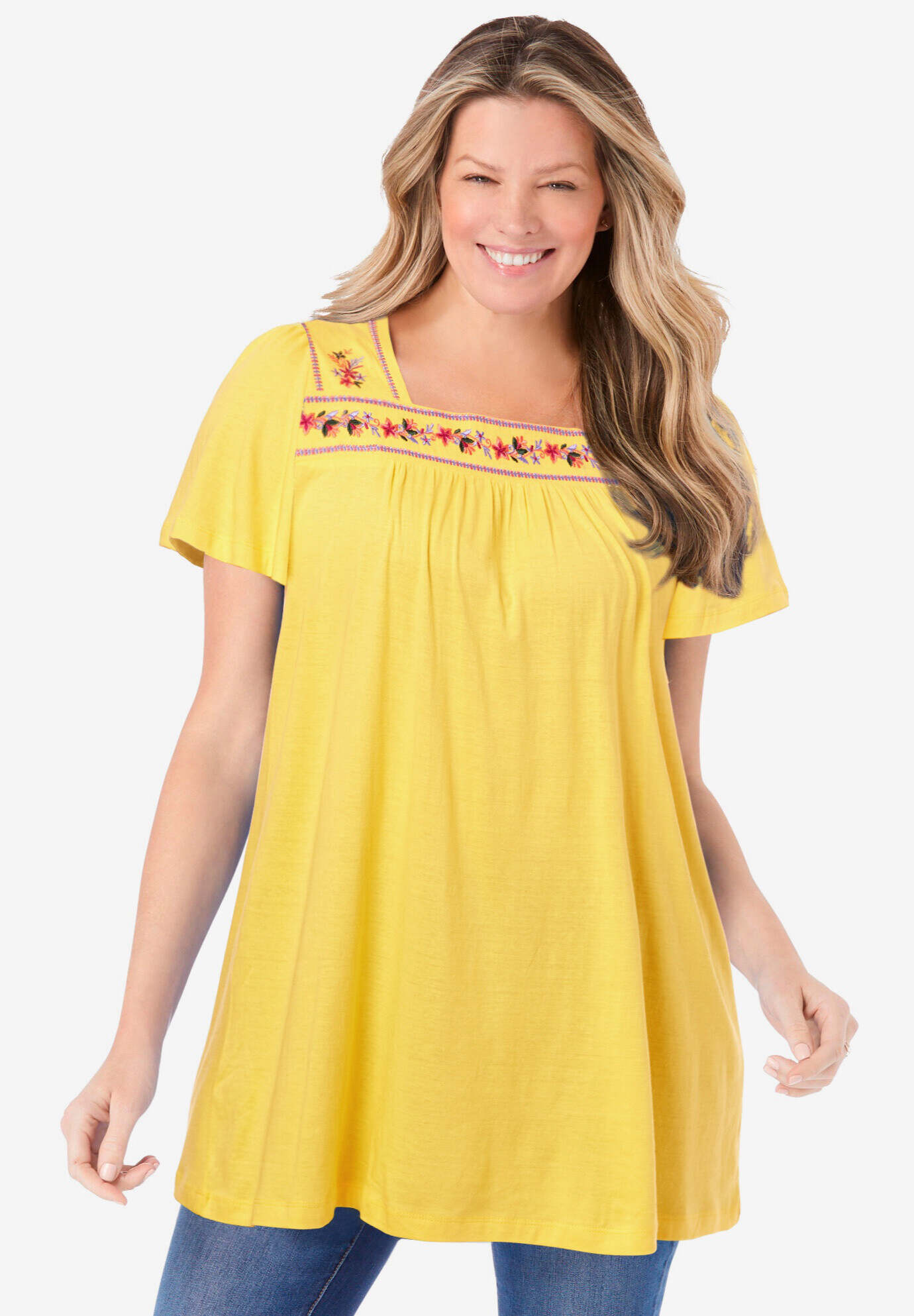 Embroidered Square Neck Tunic