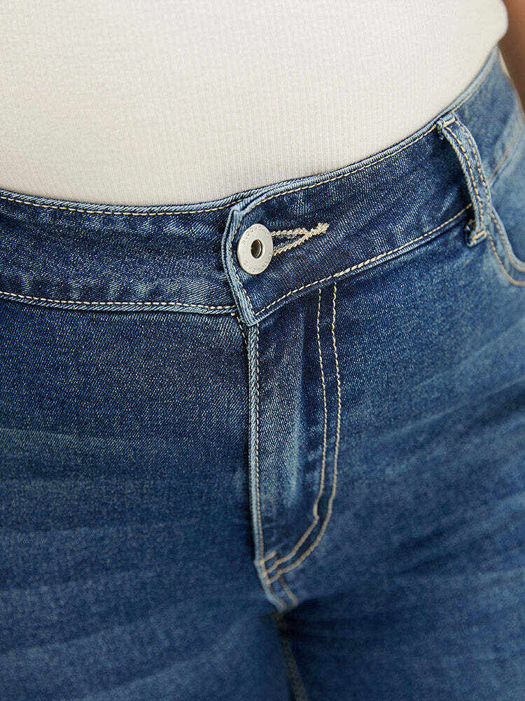 Straight Leg Very Stretchy High Rise Medium Wash Jeans