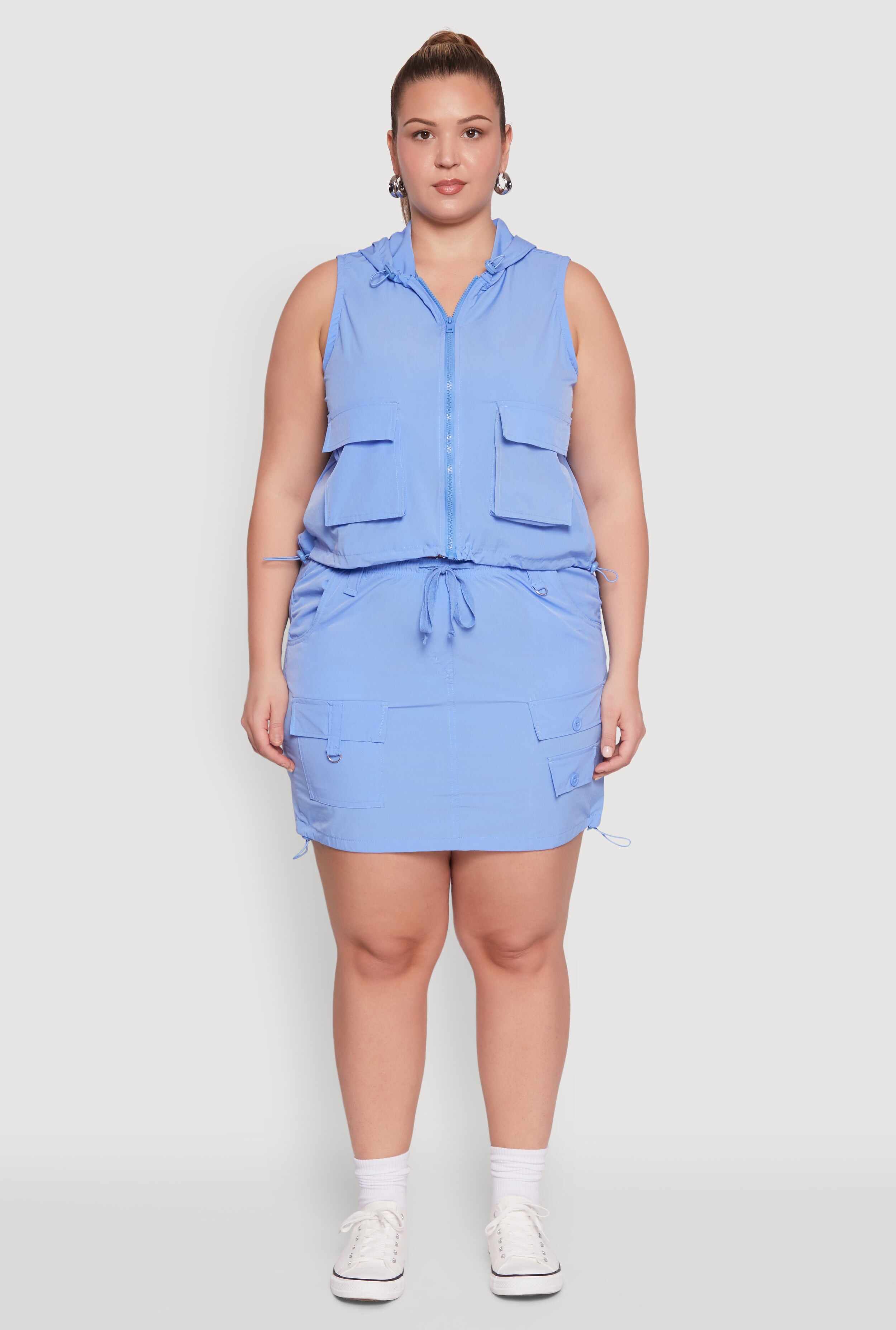 Plus Size Cargo Pocket Windbreaker Vest