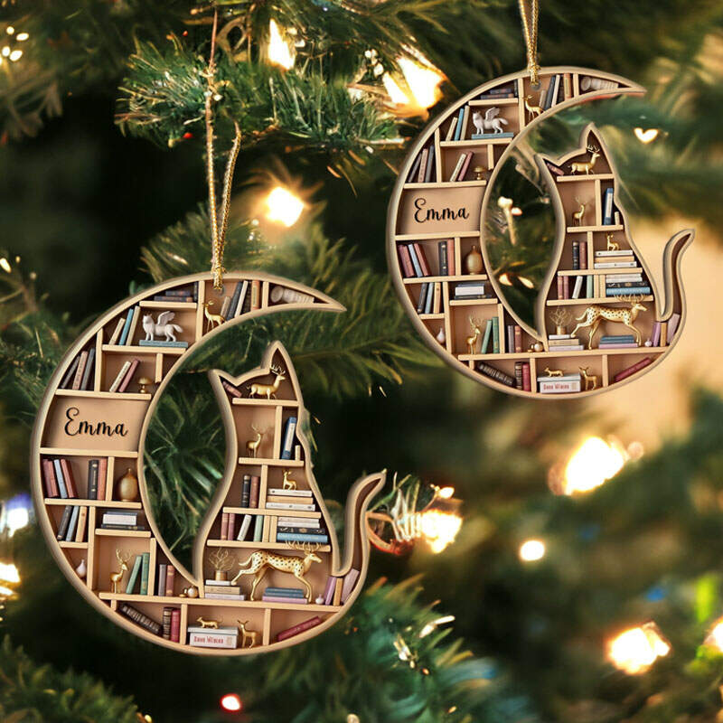 Customized Cat Bookshelf Christmas Ornament