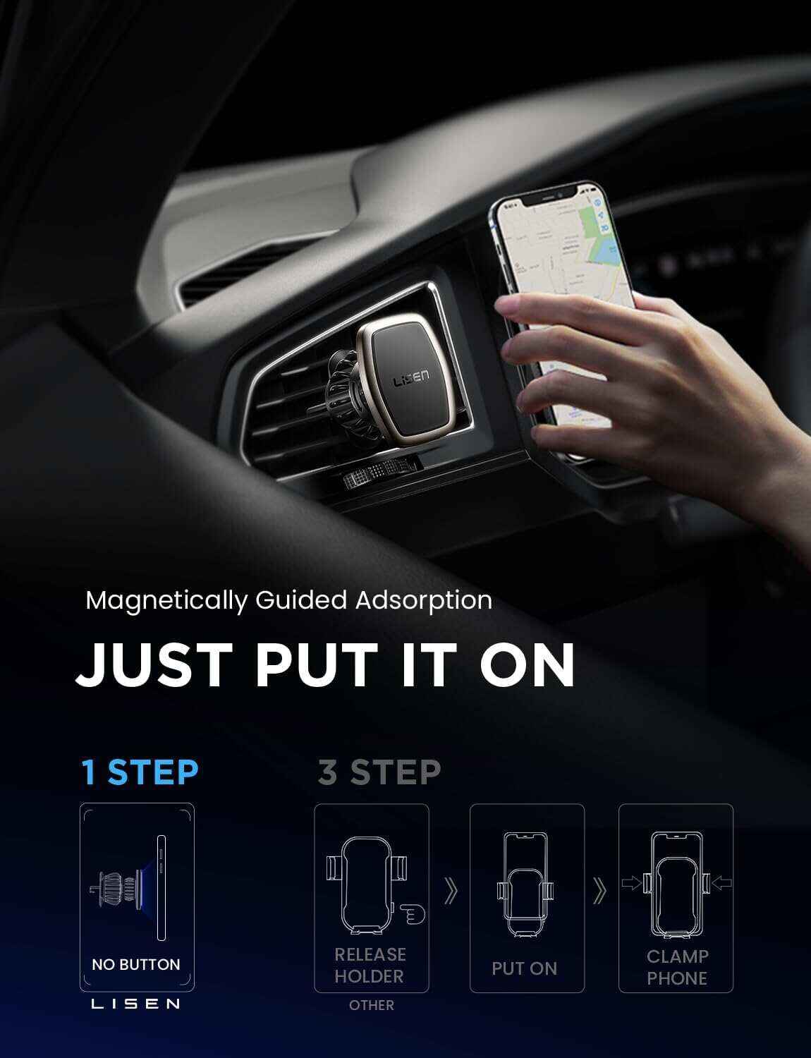 LISEN 2 Pack Magnetic Phone Holder for Your Car Mount 6 Military Magnets Car Phone Holder Mount Vent Cell Phone Holdeer Mount Vent Cell Phone Holder (20X Powerful: Gold)