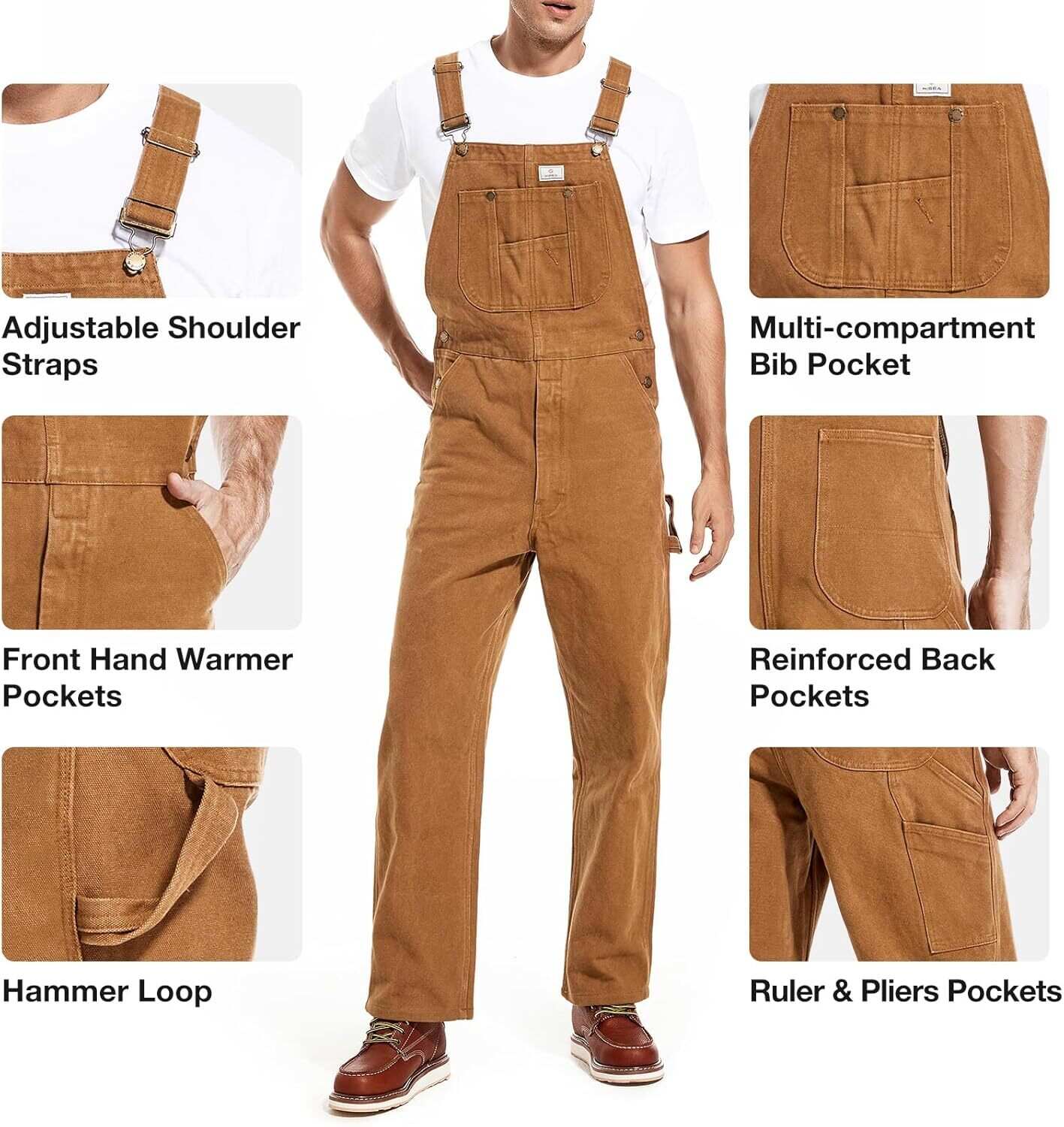 🔥Flash Sale🔥Men's Denim Bib Overalls, Workwear with Adjustable Straps and Convenient Tool Pockets