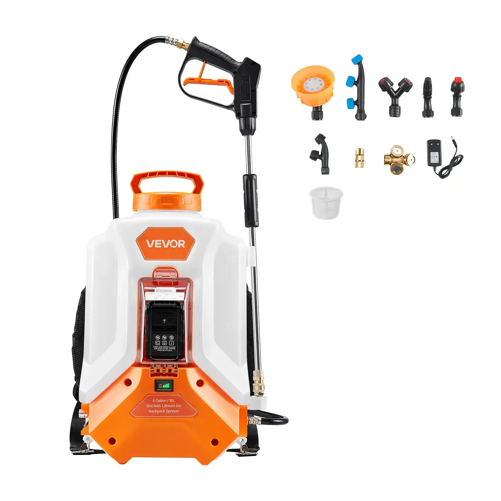 Battery Powered Backpack Sprayer,4 Gallons Electric Backpack Sprayer2 Wands & 8 NozzlesAdjustable 0-90 PSI4H RuntimePortable Yard Garden Lawn Sprayers for Weeding Spraying Cleaning