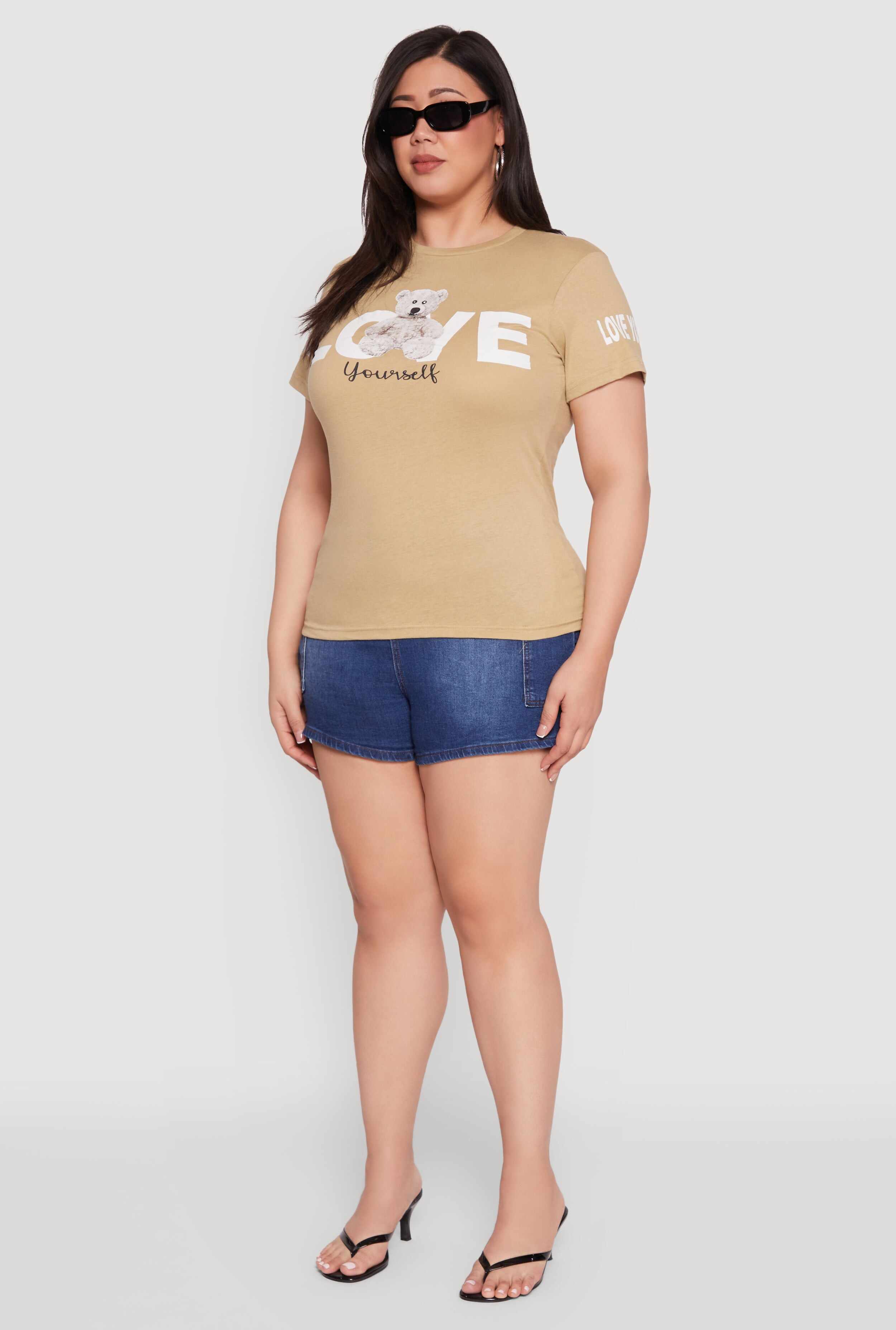 Plus Size Love Yourself Bear Graphic Tee