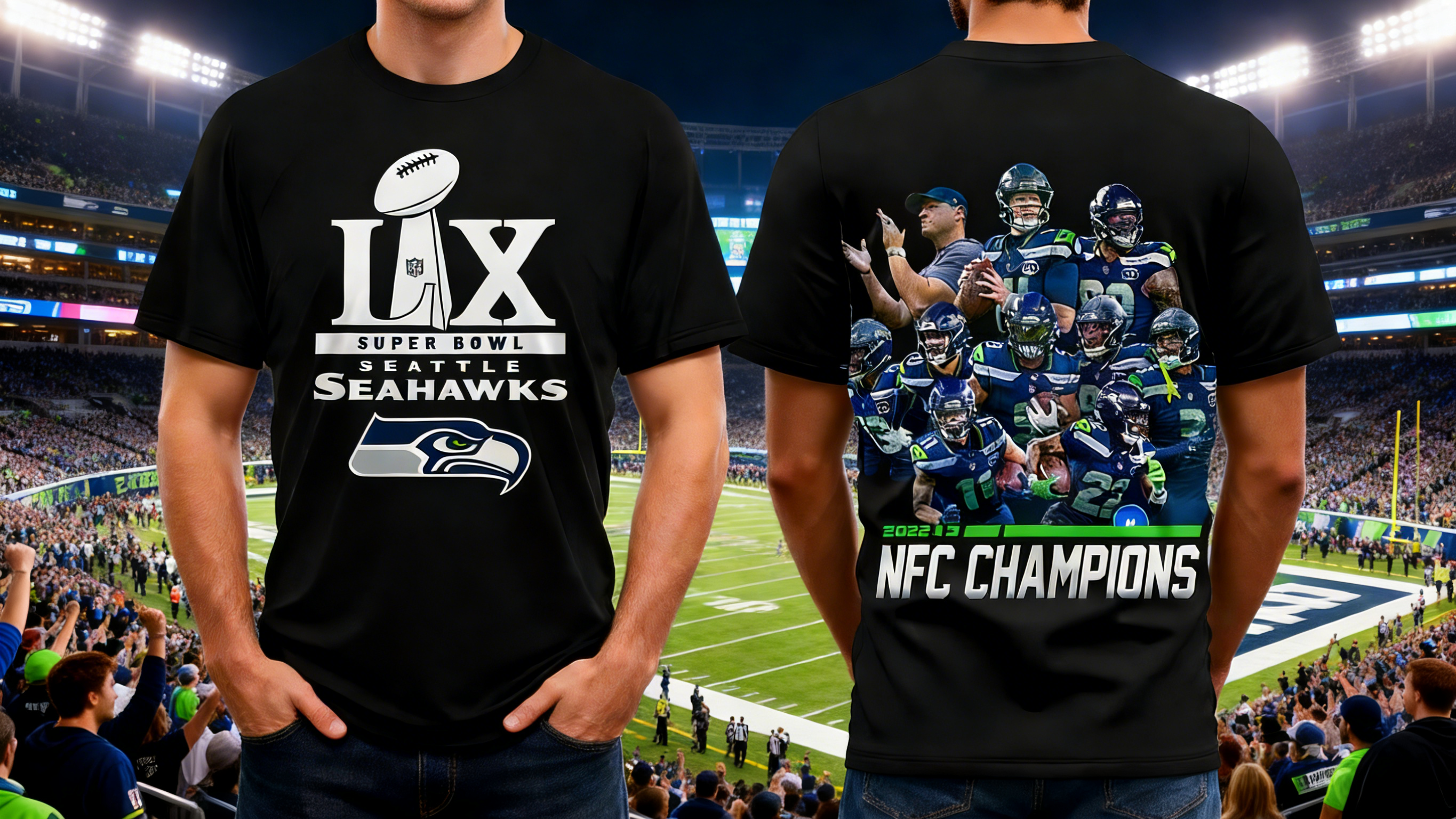 Seattle Seahawks 2025 NFC Champions | Super Bowl LIX Premium 3D Commemorative Tee