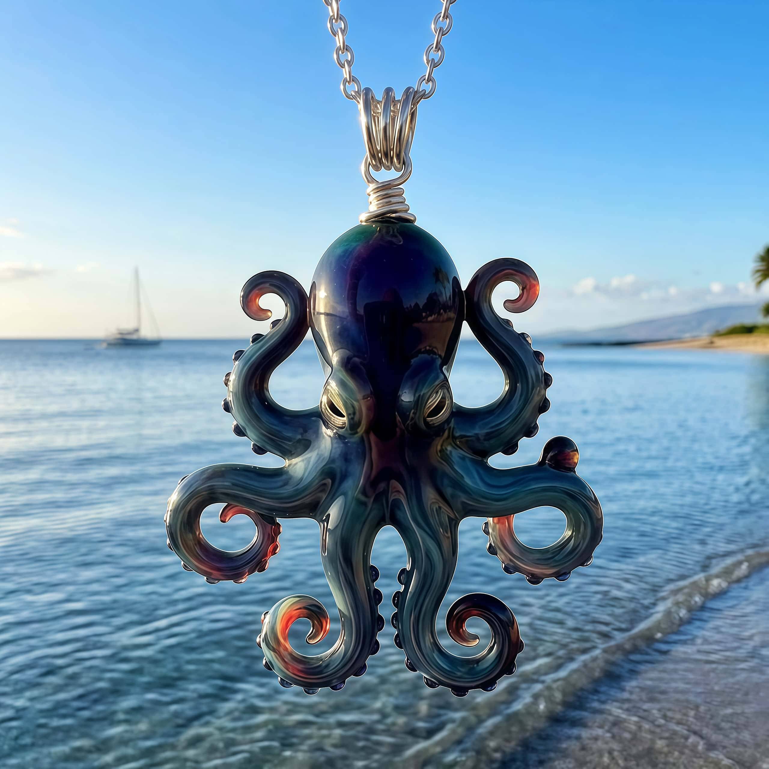Handmade Art Glass Octopus Pendant Necklace