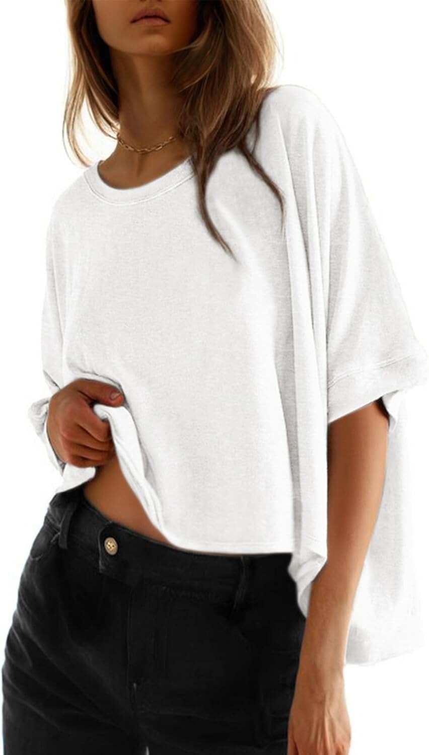 🔥 Last Day For Clearance!Summer Shirts 2026 Womens Solid T Shirts for Women Loose Oversized Tops Basic Tee