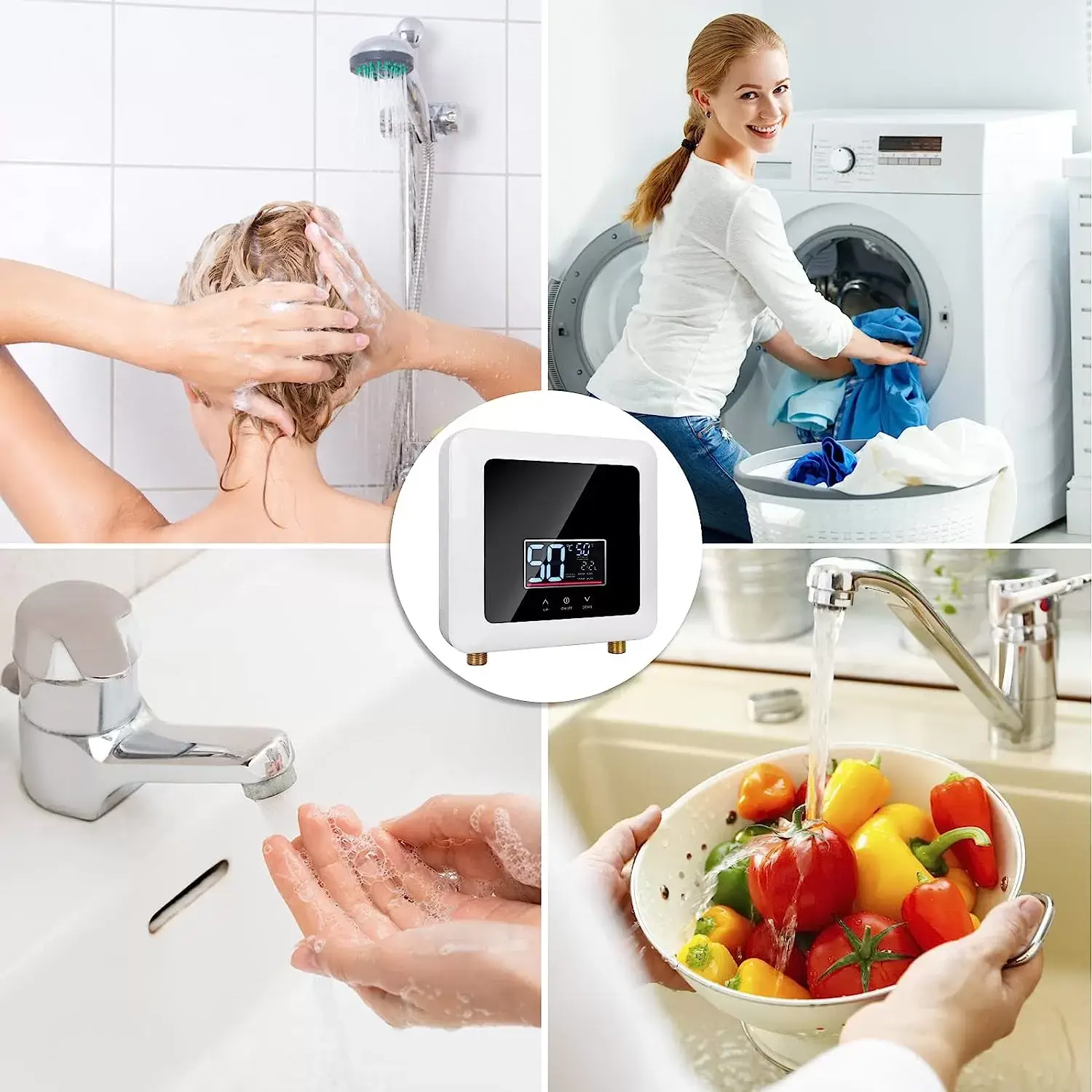 Tankless Water Heater Electric 5500W 110V,Constant Temperature Instant Hot Water Heater with Remote Control Digital Display RV water heater for Home Kitchen Indoor(White)(Can't Use Socket)