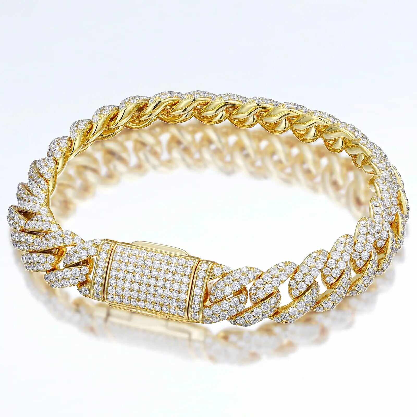 10mm S925 2 Row Moissanite Bubble Cuban Link Bracelet