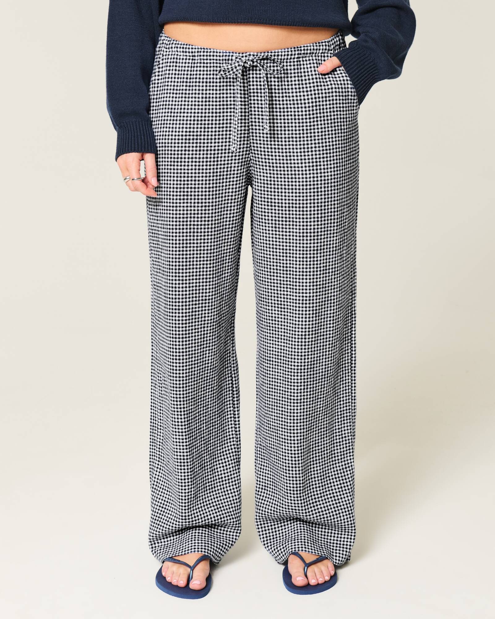 Linen-Blend Baggy Pull-On Pants