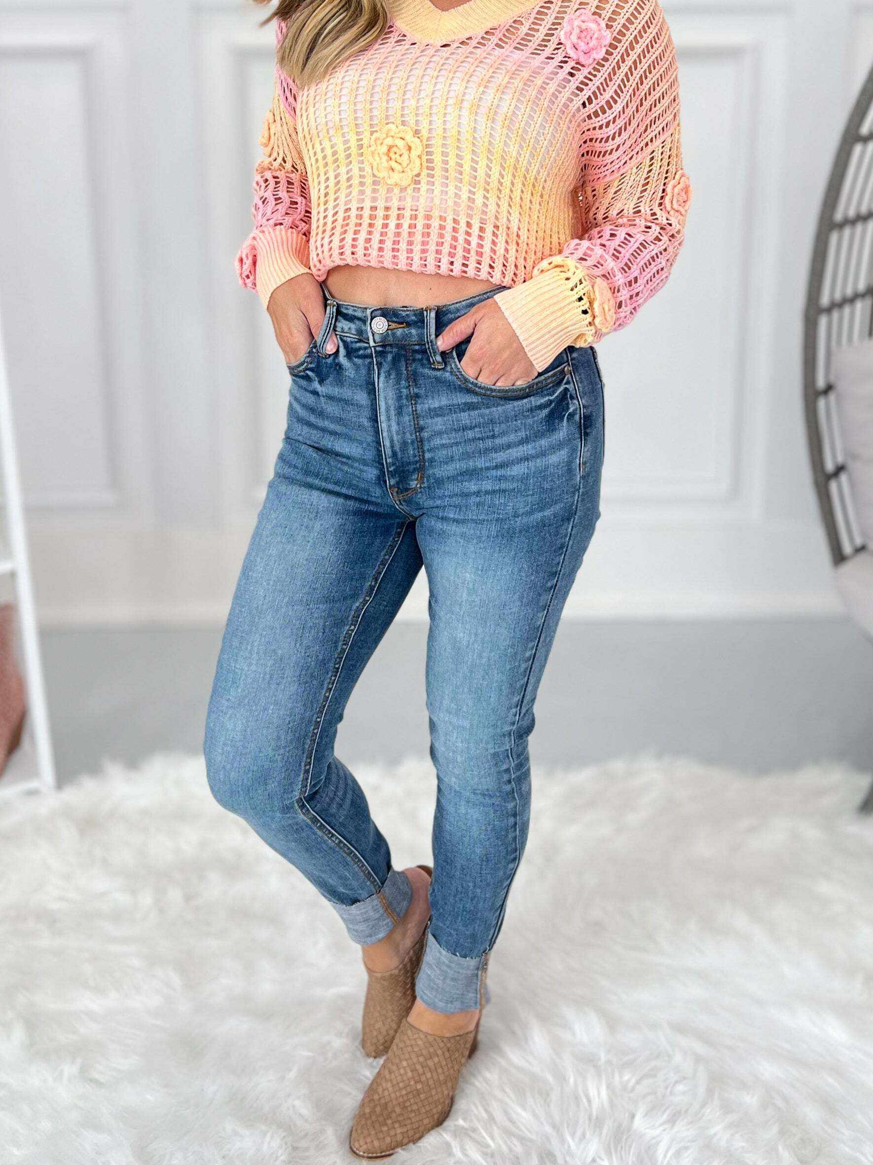 Georgia Peach - Christmas Tummy Control Shield Pocket Skinny Jeans- Final Sale