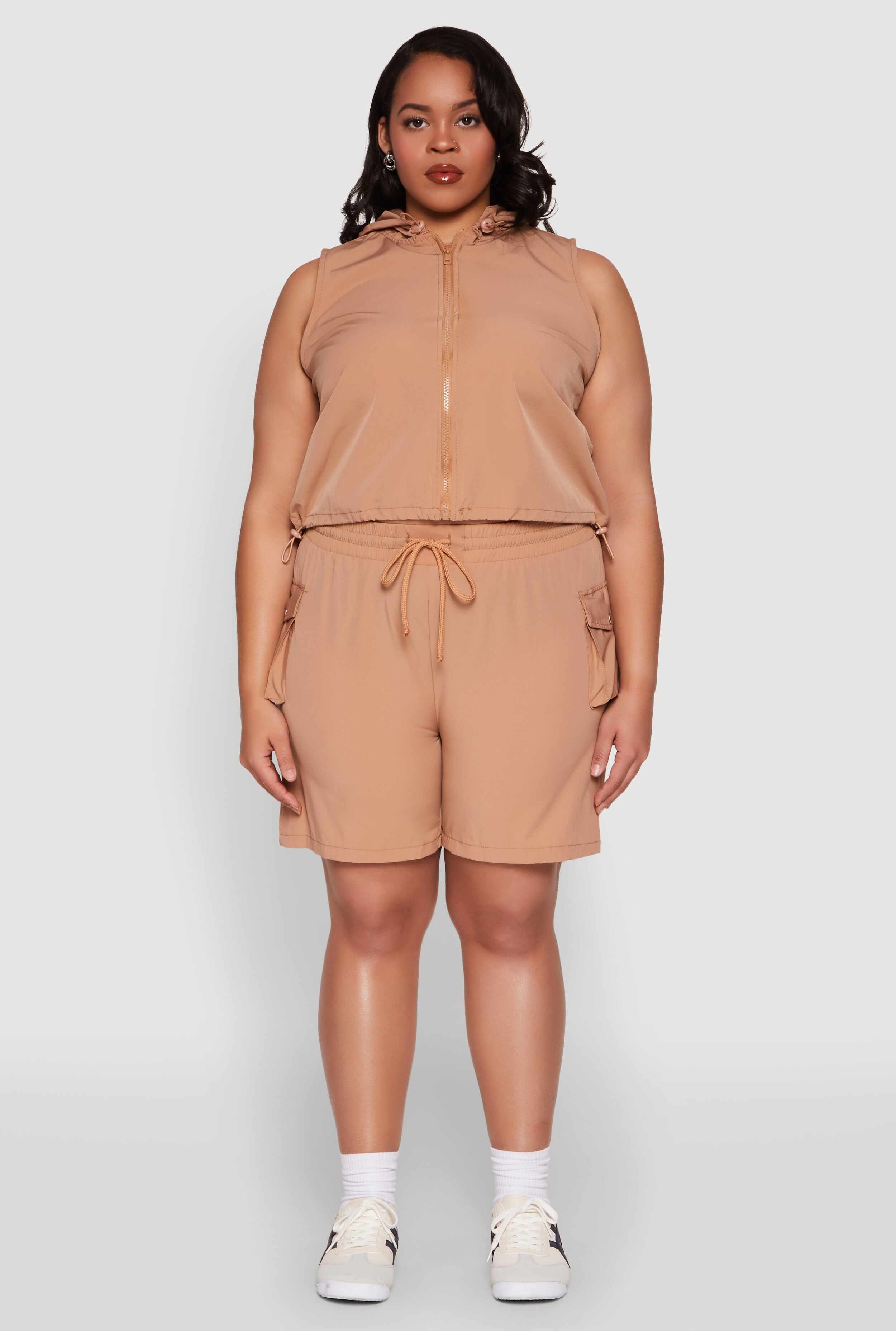 Plus Size Drawstring High Waisted Cargo Shorts