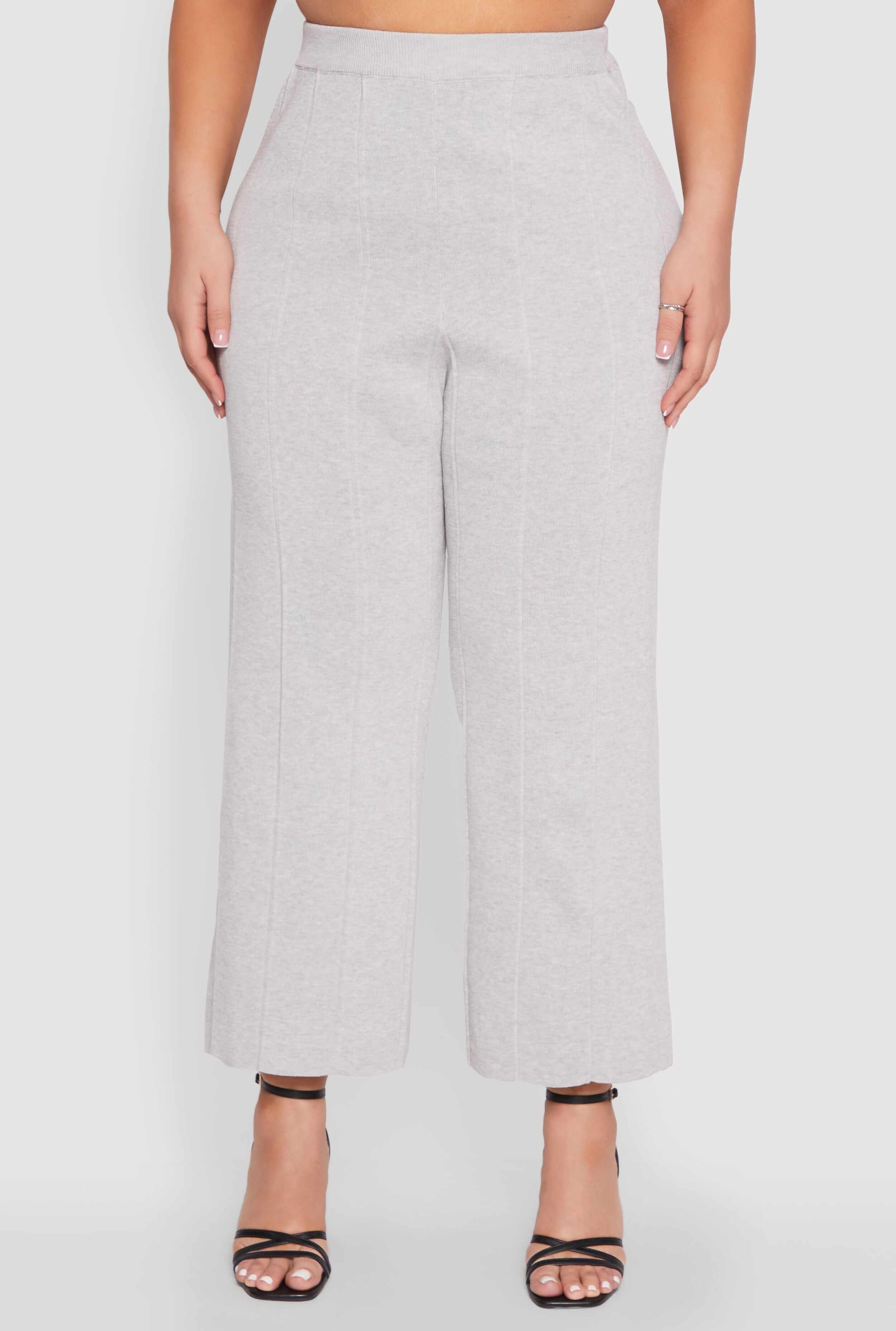 Plus Size Daisy Knitted Pintuck Wide Leg Pants