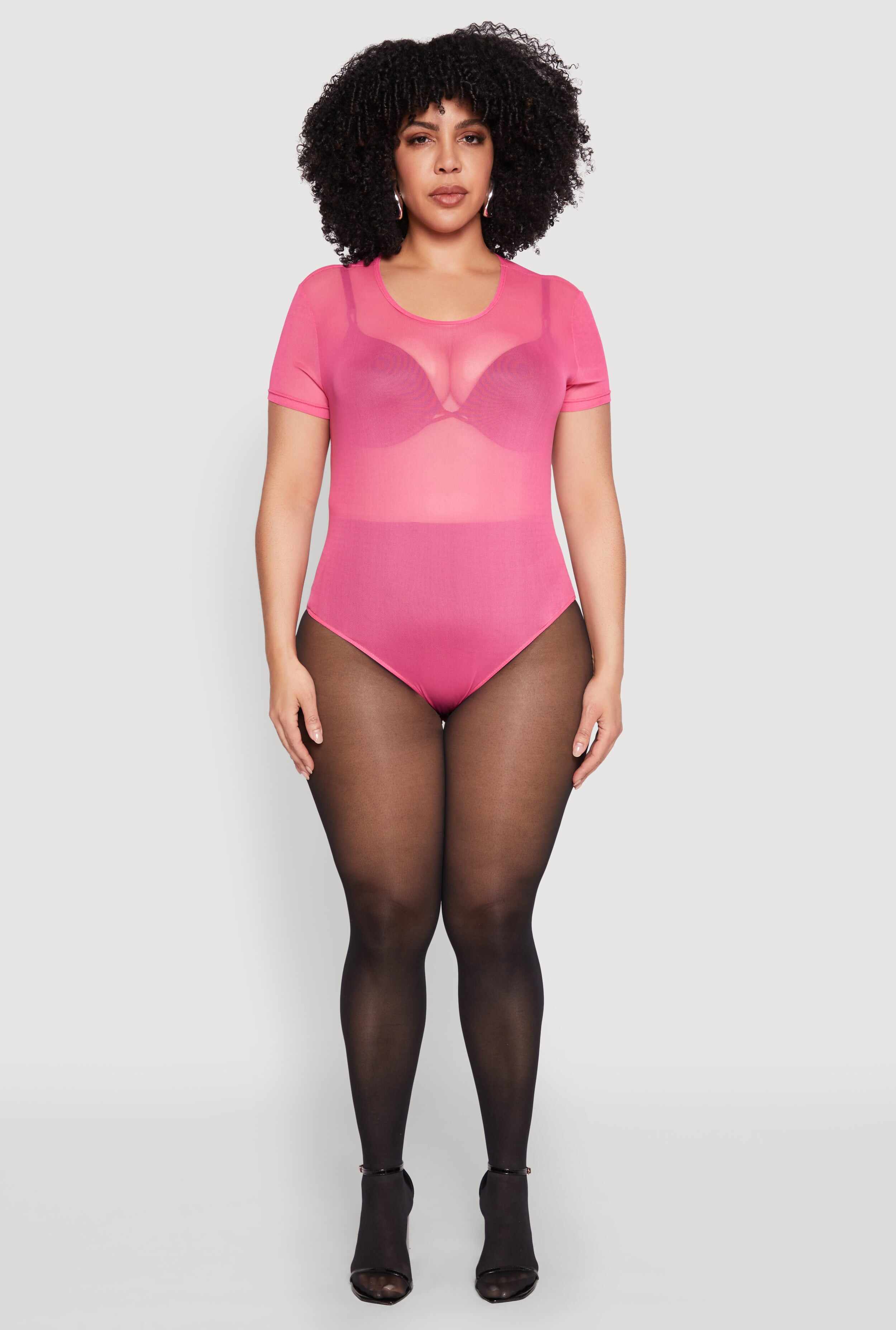 Plus Size Mesh Scoop Neck Bodysuit