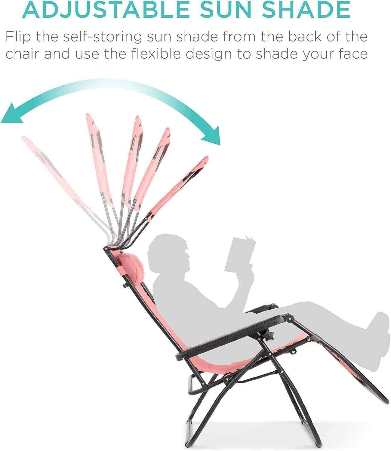 Folding Zero Gravity Recliner Patio Lounge Chair w/Adjustable Canopy Shade, Headrest, Side Accessory Tray, Textilene Mesh - Beige