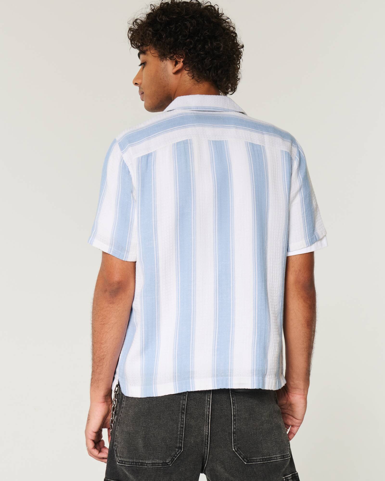 Short-Sleeve Textural Stripe Shirt