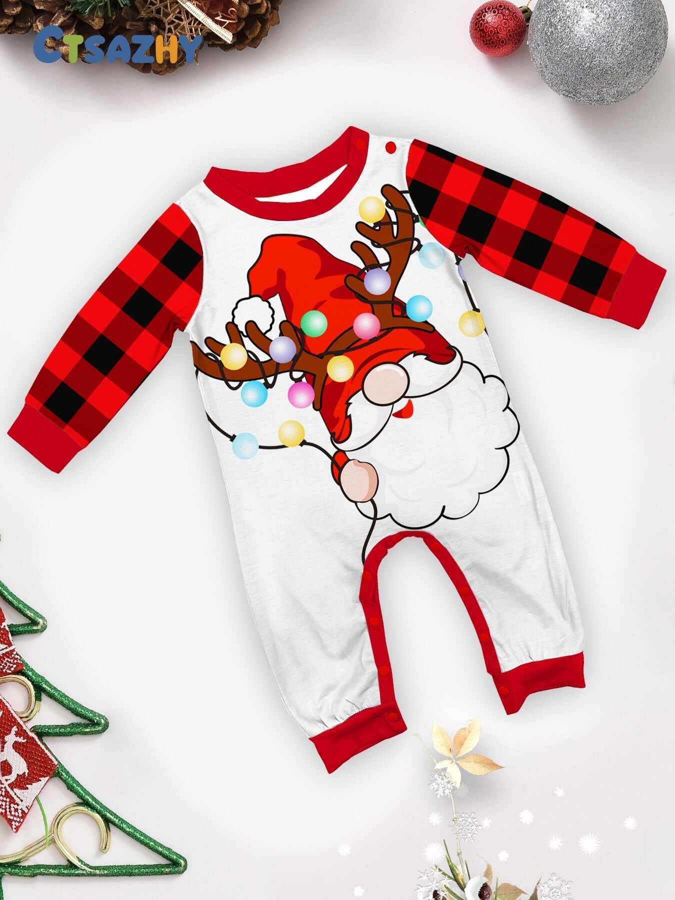 Colorful Lights White Bearded Santa Family Pajama Set