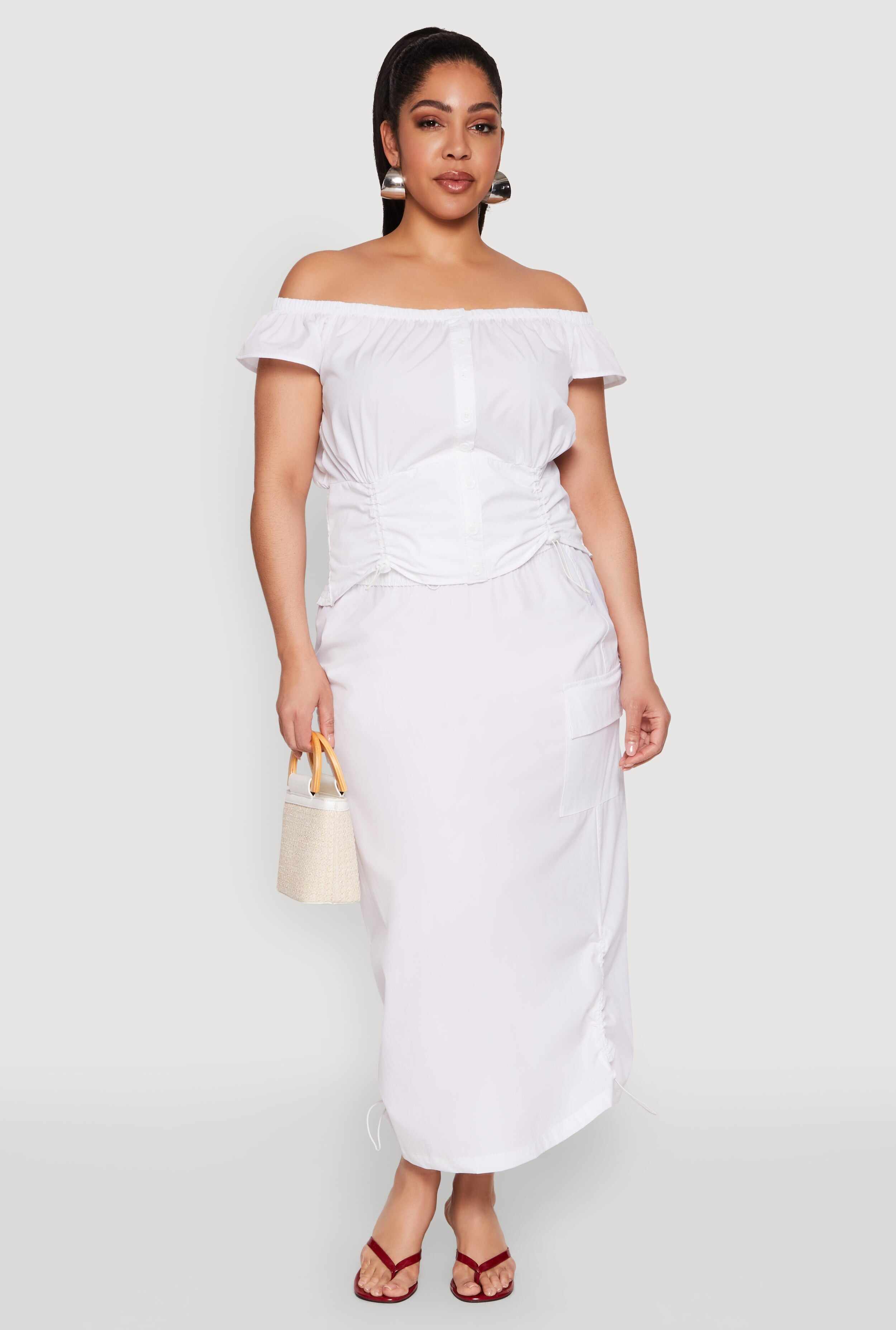 Plus Size Nylon Toggle Drawstring Off the Shoulder Top
