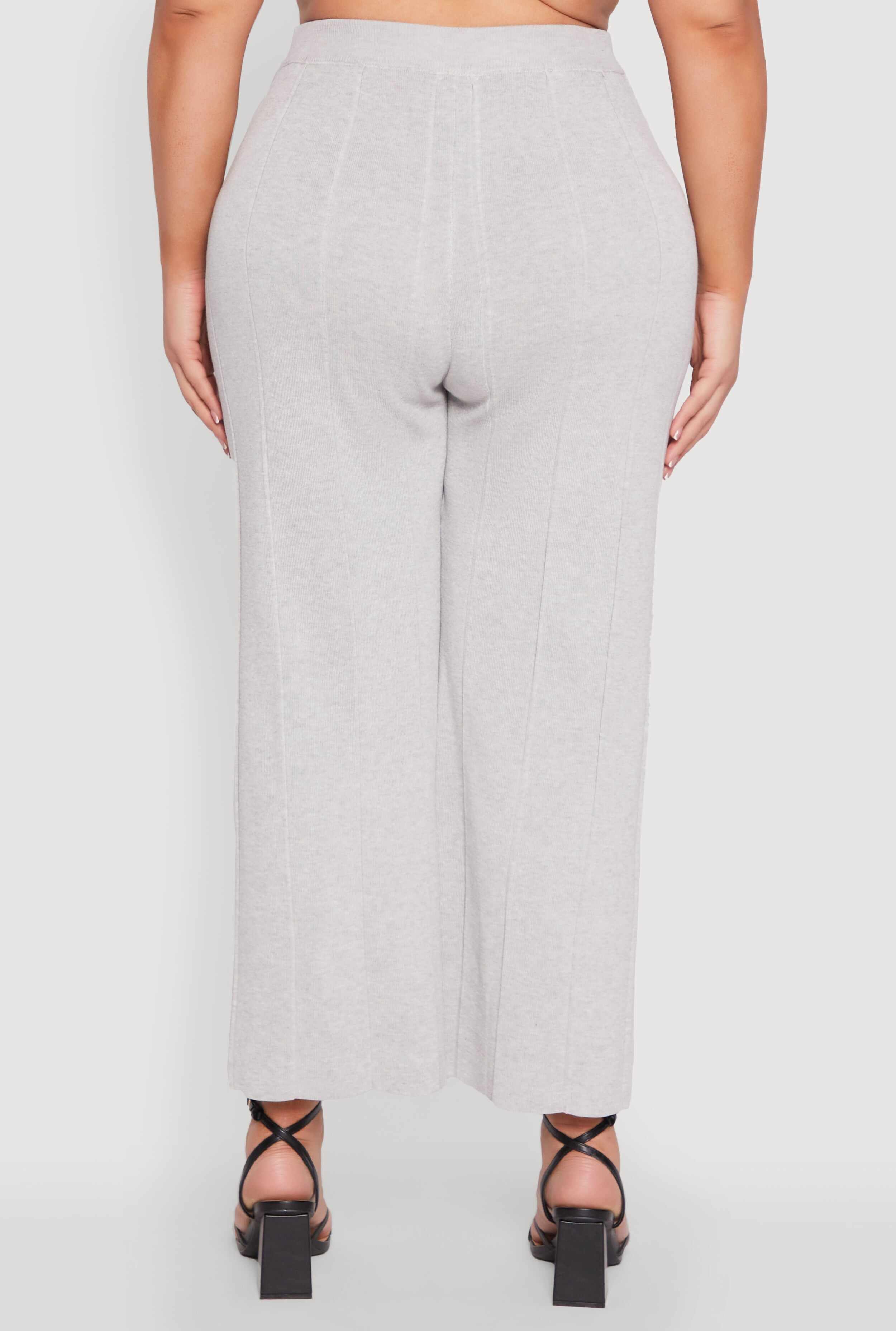 Plus Size Daisy Knitted Pintuck Wide Leg Pants