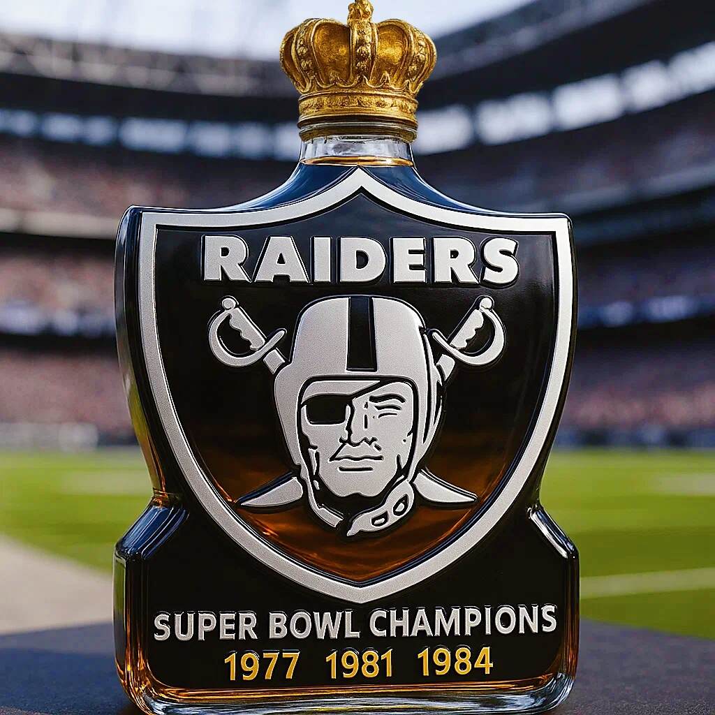 Las Vegas Raiders 3-time Super Bowl Champion Whiskey Bottle