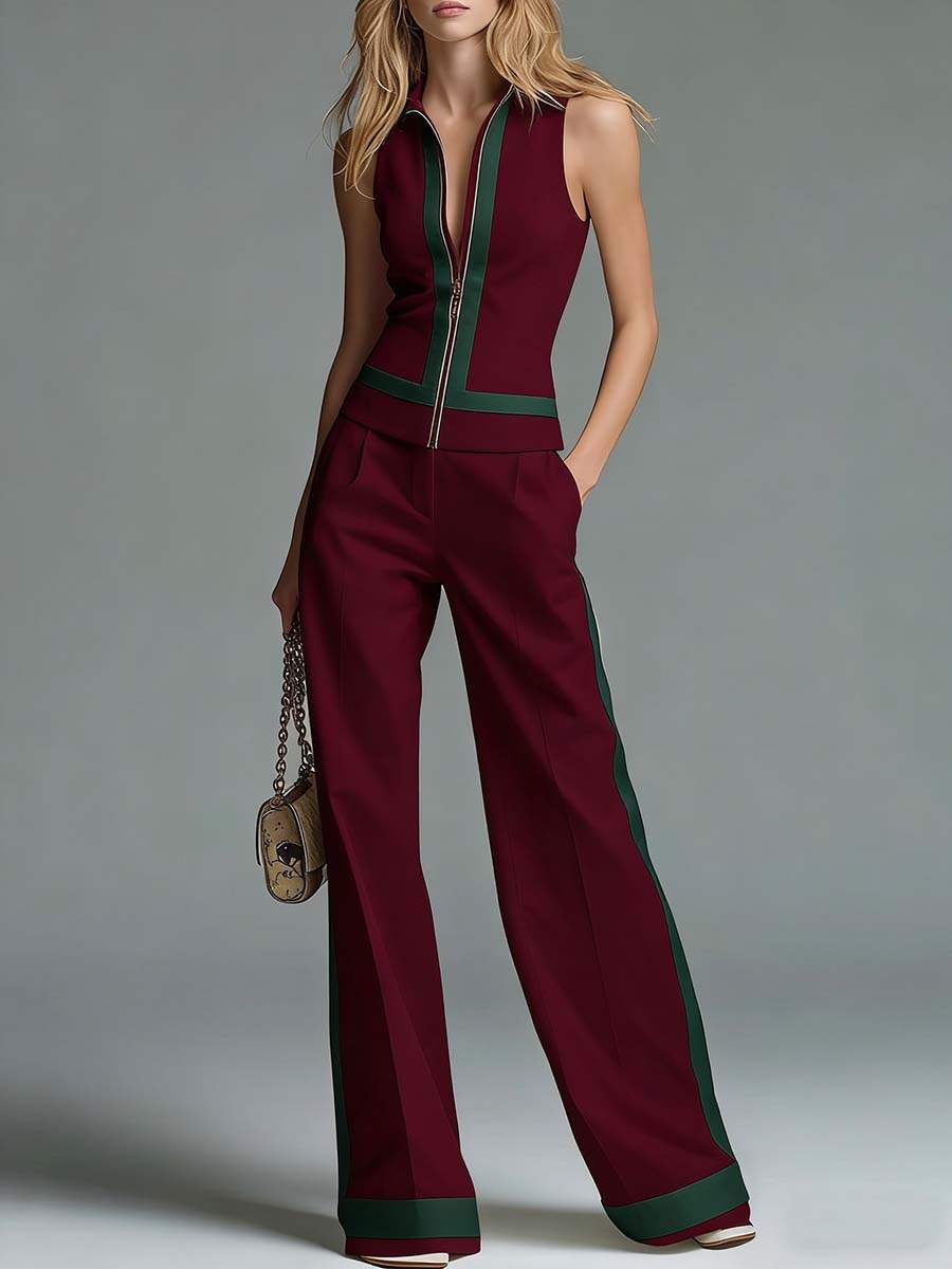 🔥Summer Arrivals🌟Women's Collared Sleeveless Casual Loose Top And High-waisted Casual Loose Wide-leg Pants Cotton Set