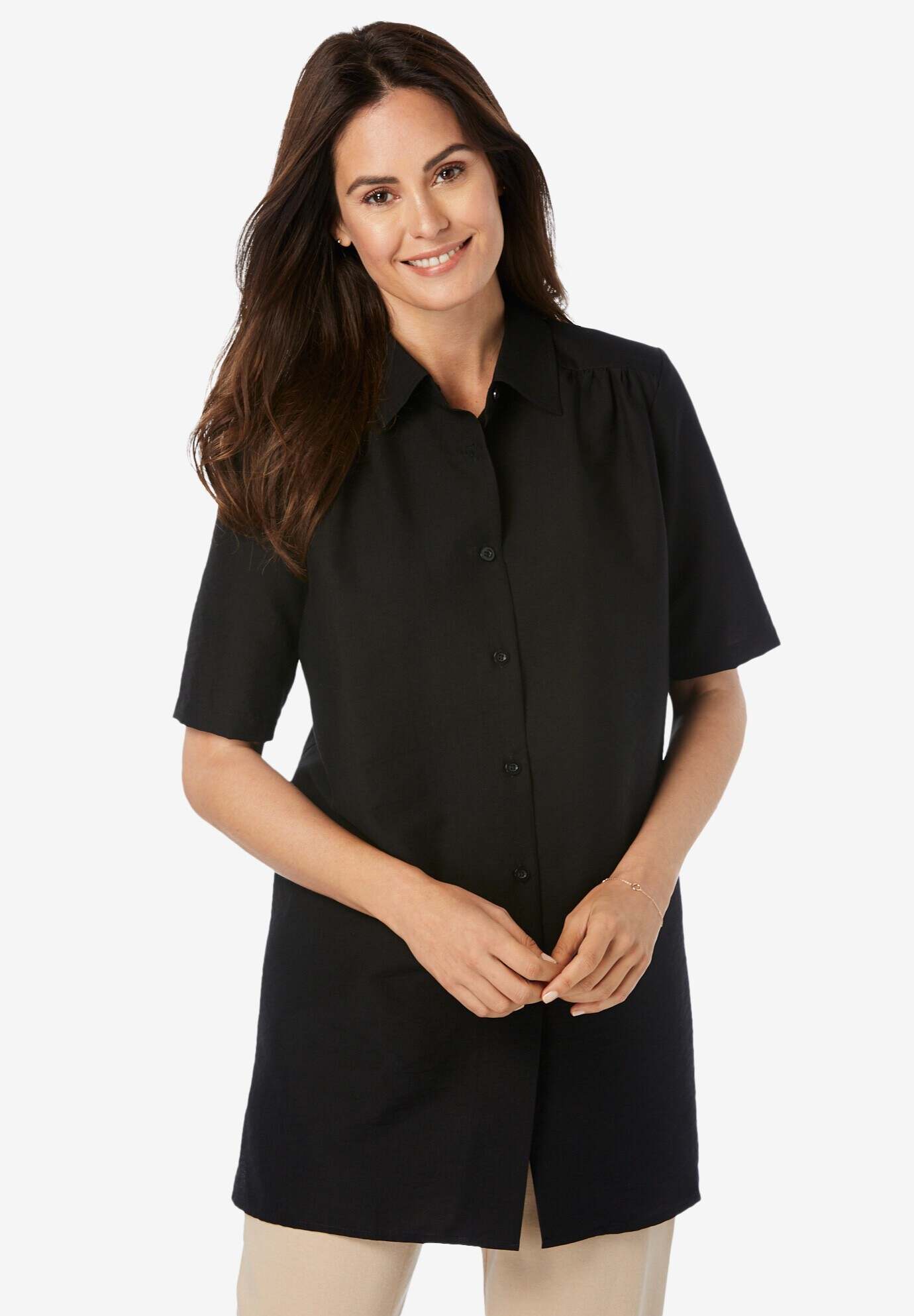 Short-Sleeve Peachskin Button-Front Shirt