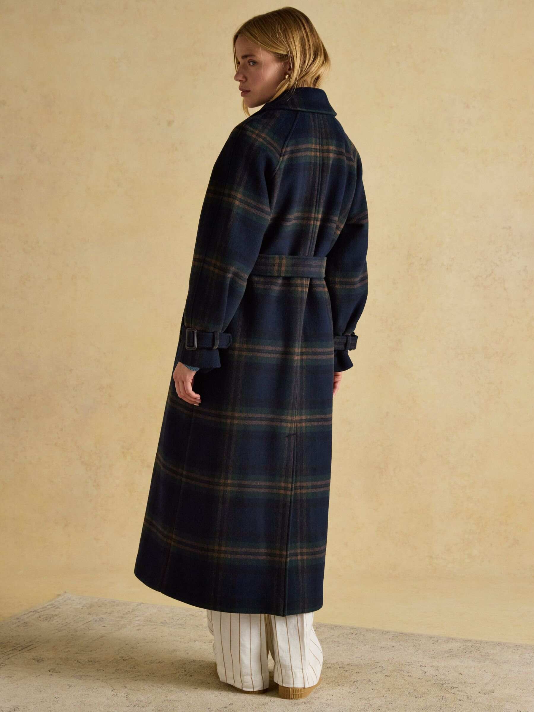 Amberley Navy Blue Longline Wool Blend Coat with Belt