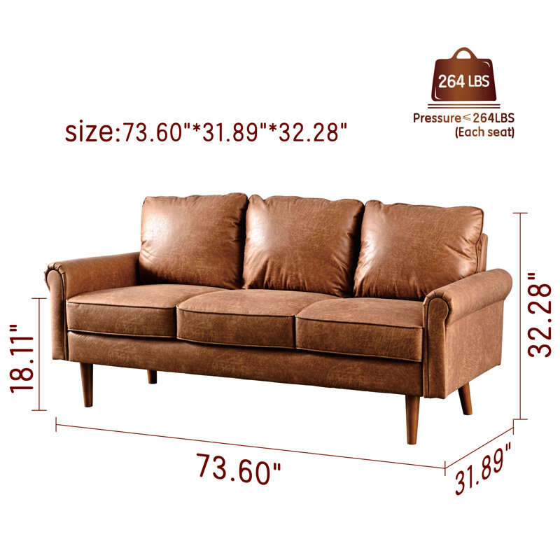 Ainsley 73.6'' Vegan Leather Sofa