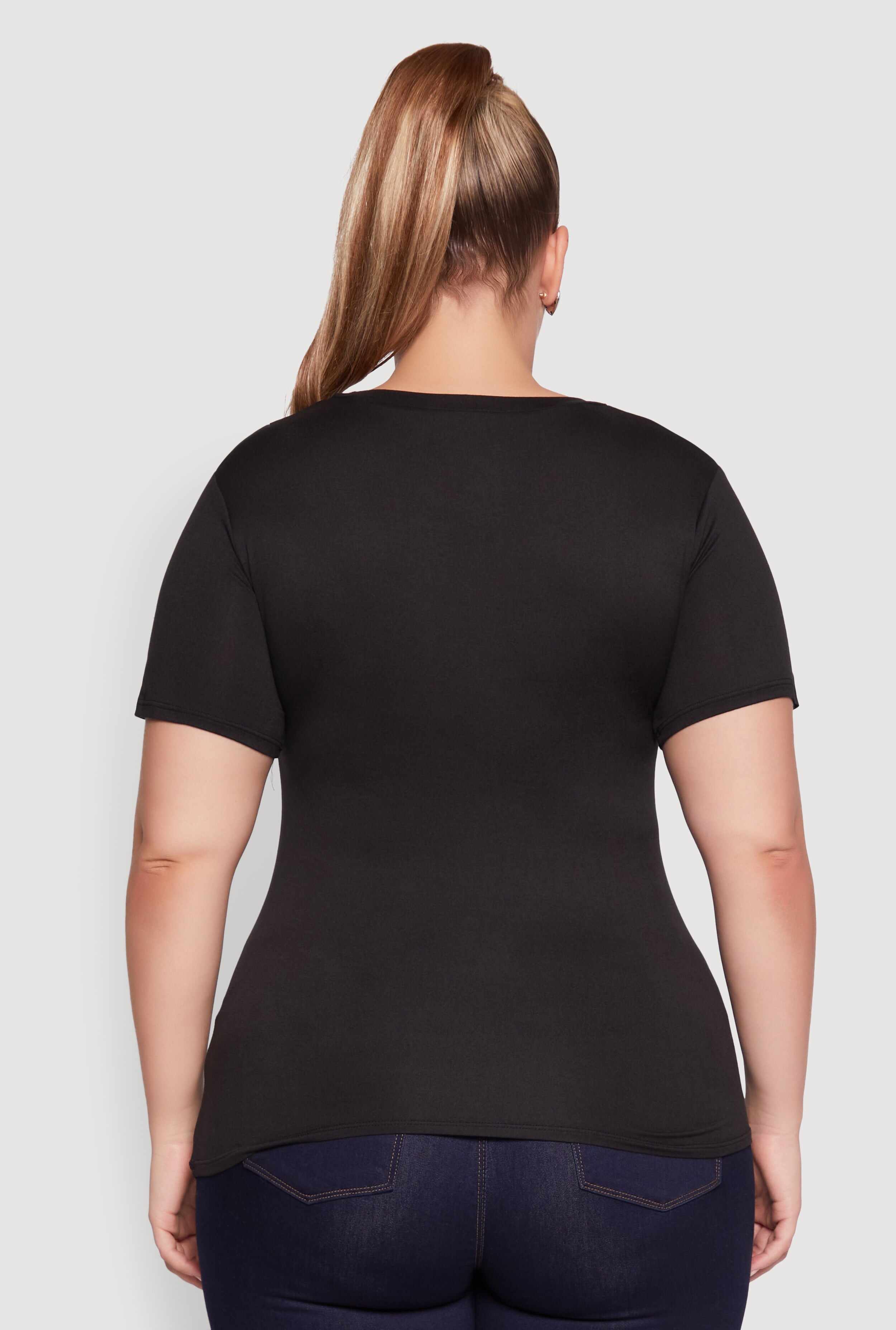 Plus Size Soft Knit Greek Key Rhinestone T Shirt