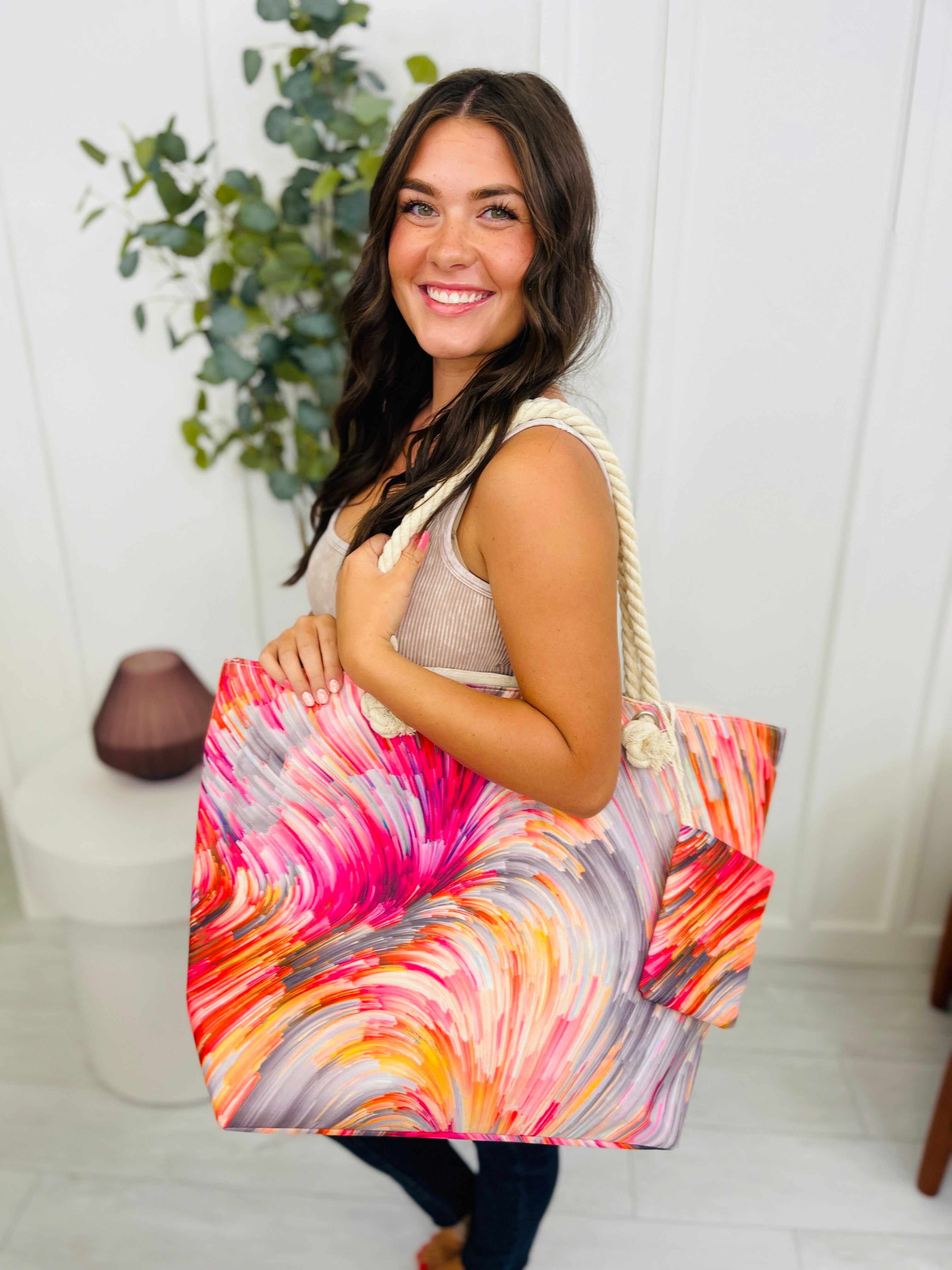 Abstract Print Tote Bag In Pink