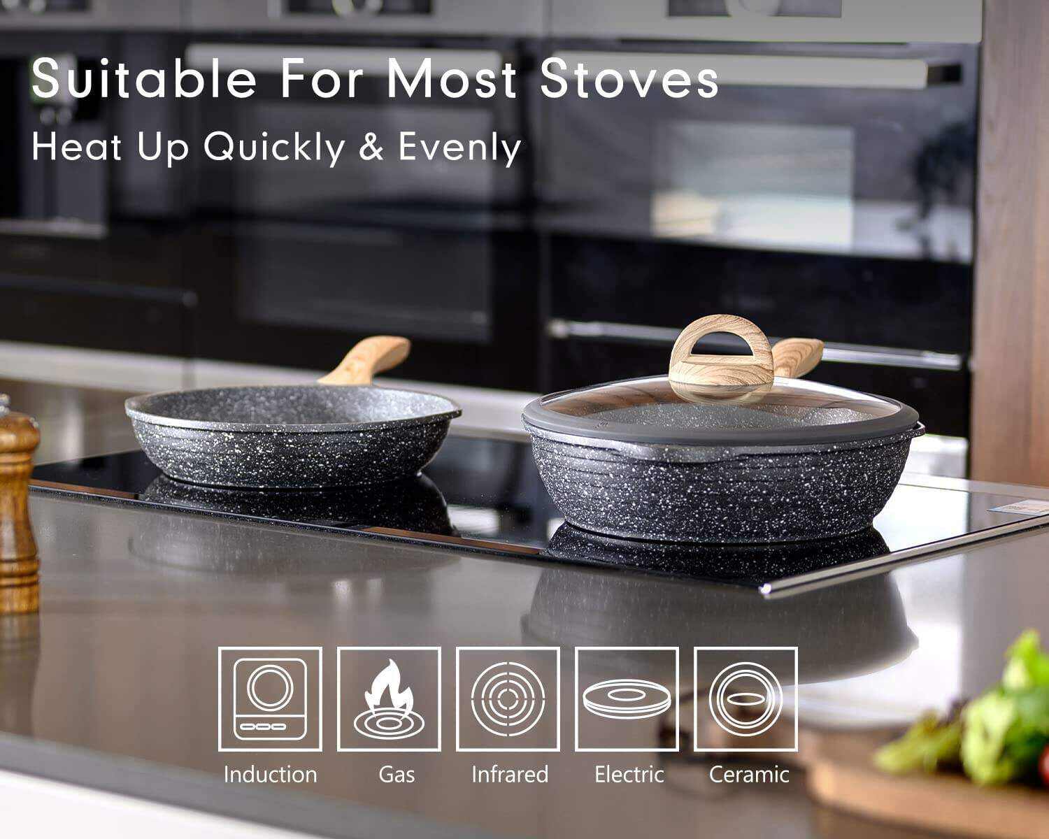Pots and Pans Set Nonstick 20PCS, Granite Coating Cookware Sets Induction Compatible with Frying Pan, Saucepan, Saut Pan, Grill Pan, Cooking Pots, PFOA Free, (Grey, 20pcs Cookware Set)