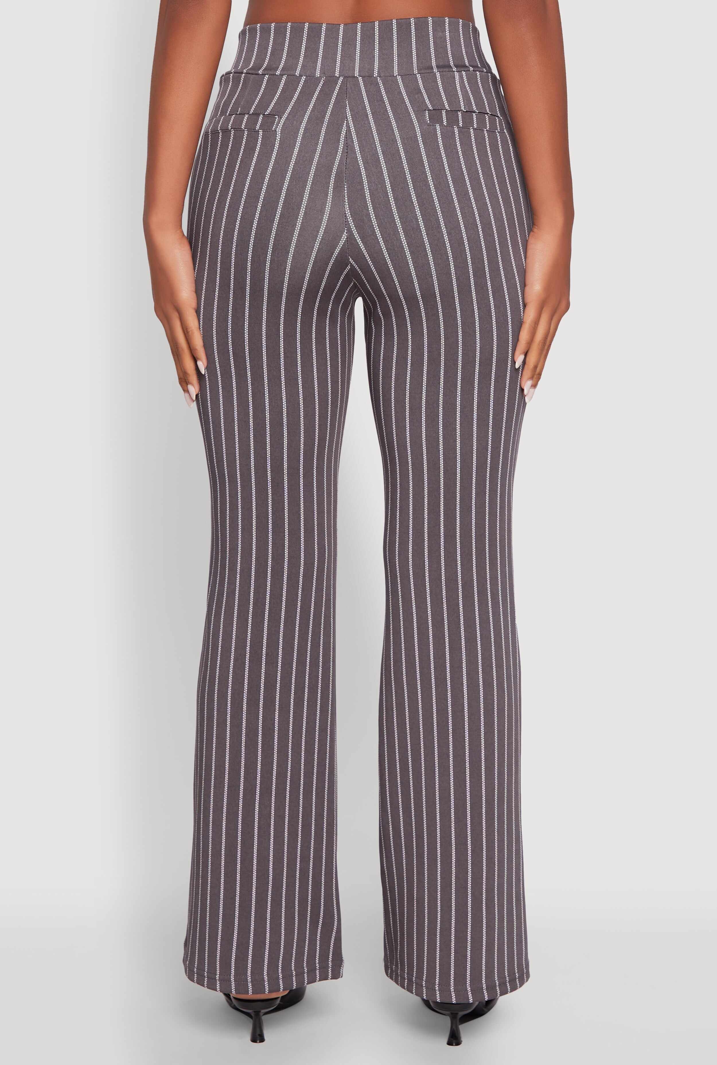 Pinstripe Buckle Detail Mid Rise Dress Pants