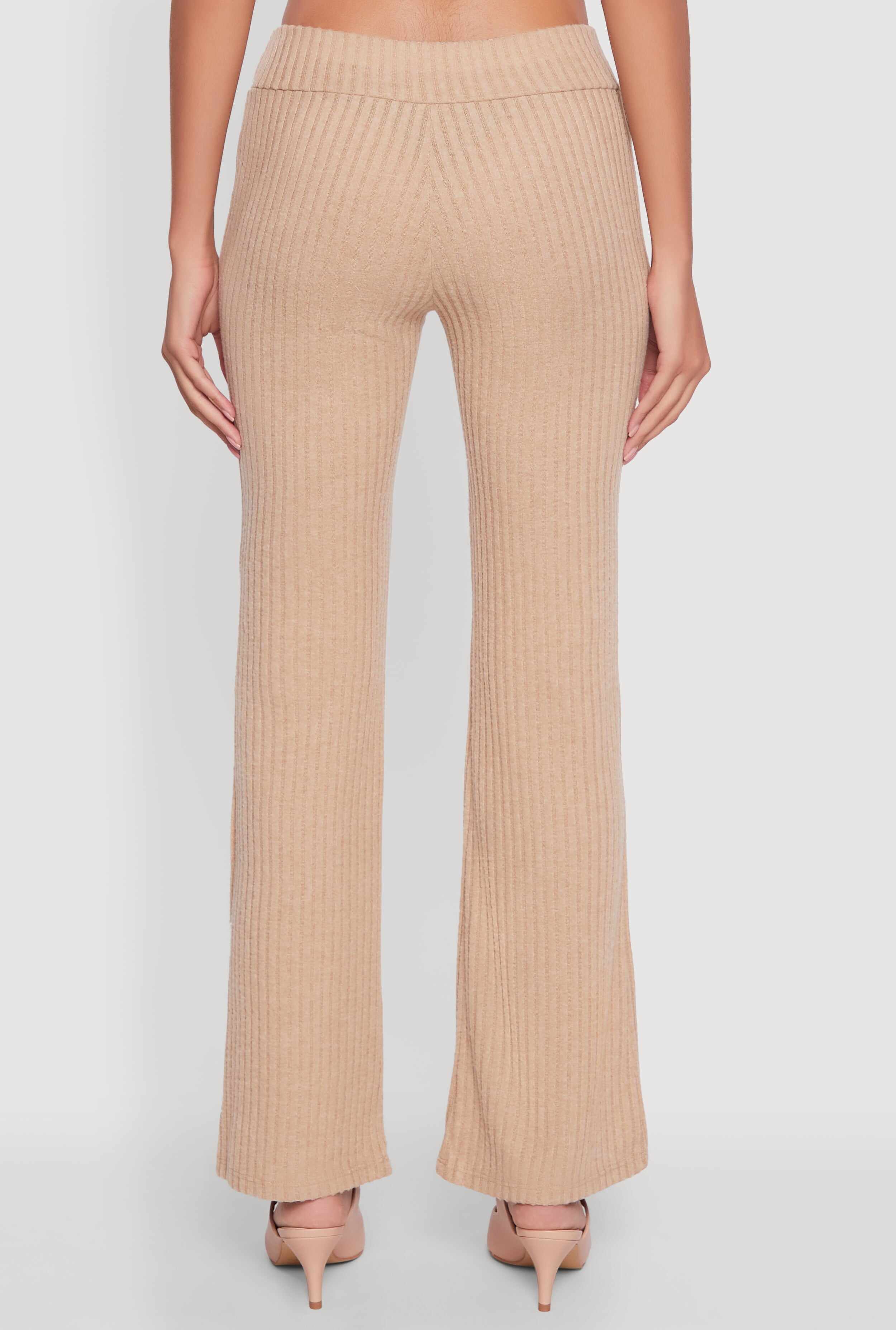 Ribbed Knit Solid Straight Leg Casual Pants