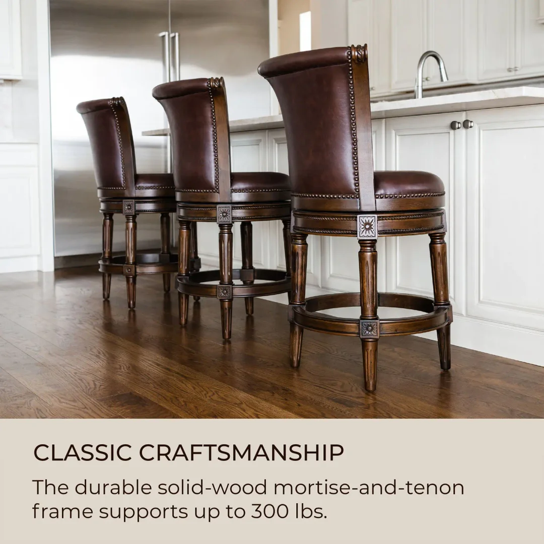 Maven Lane Pullman High-Back Kitchen Swivel Bar Stool, Dark Walnut, Set of 4
