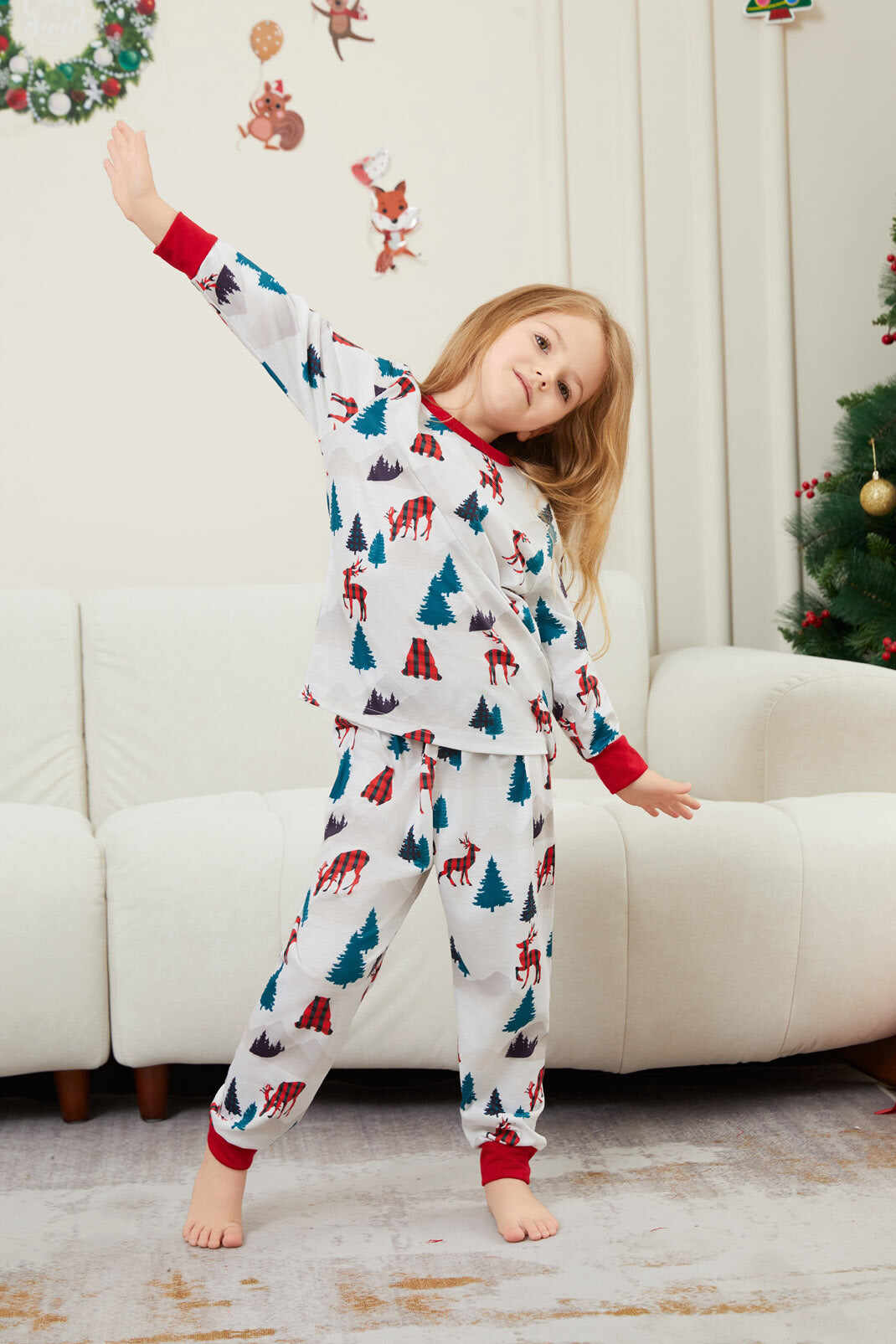 Christmas White Printed Family Matching Christmas Pajamas Sets