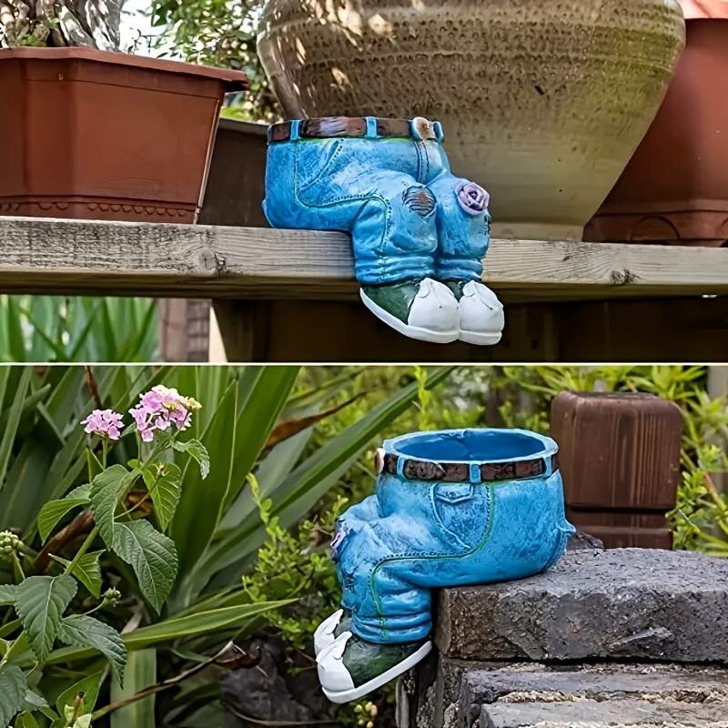 1pc Creative Jeans Shaped Planter, Garden Resin Vintage Figurine Planter, Vase Flower Pot Container Home Lawn Yard Patio Outdoor Decoration