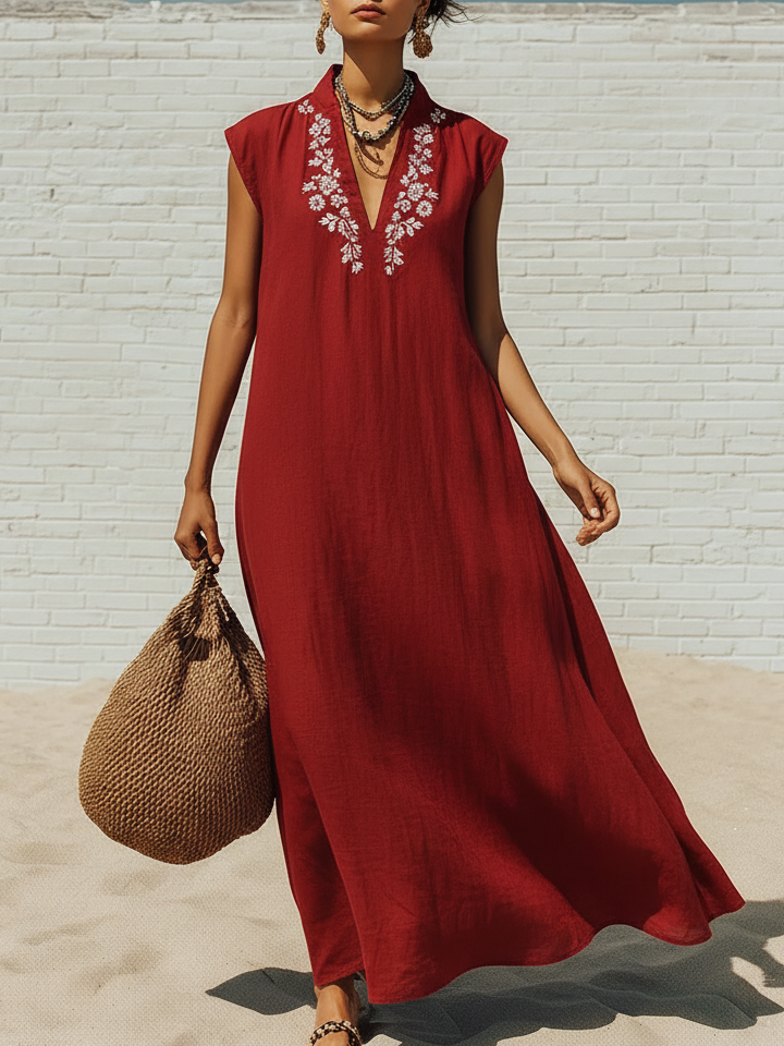 🔥Summer Arrivals🌟Vintage-style Vacation Floral Print Loose Cotton-linen Dress