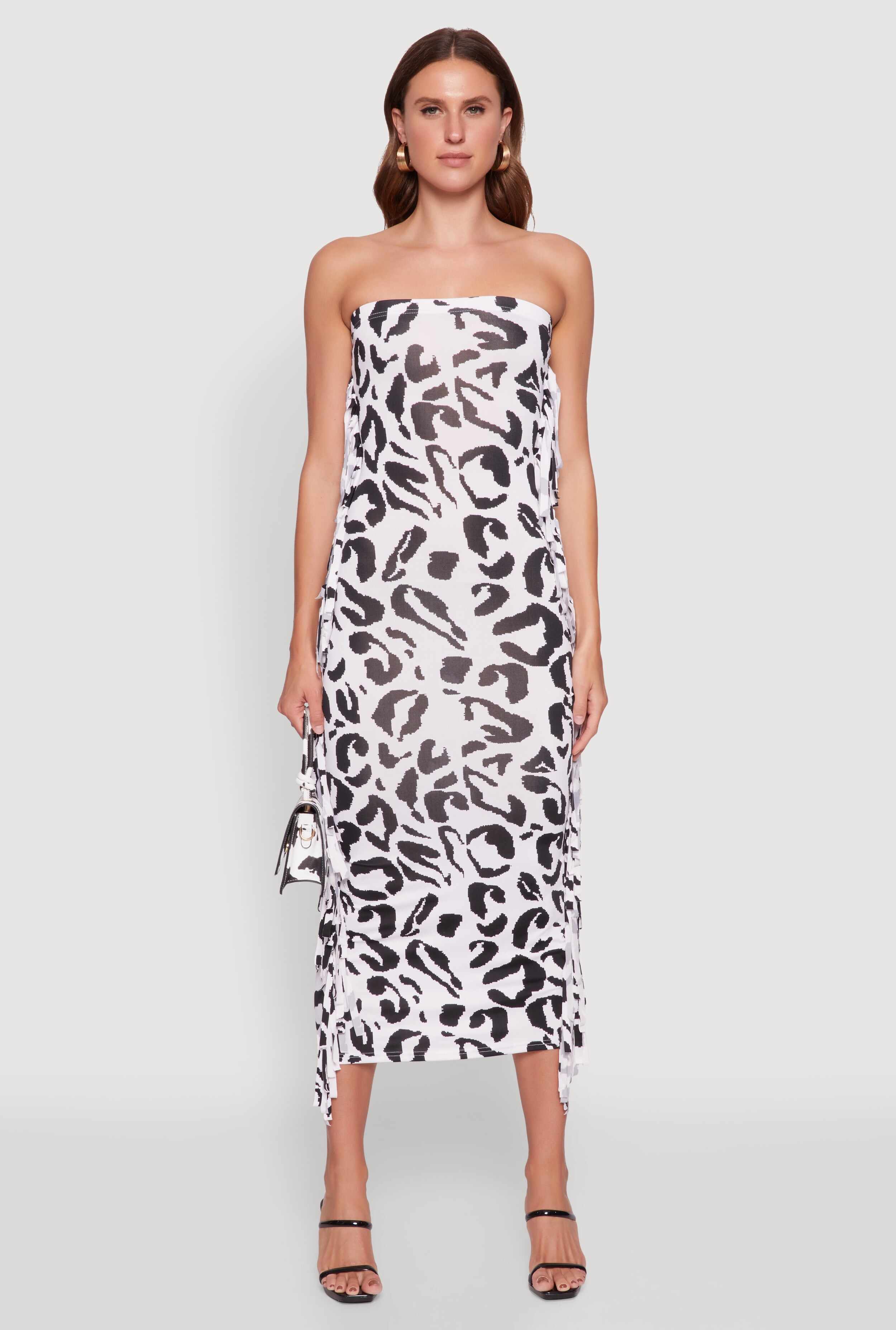 Side Fringe Animal Print Tube Dress